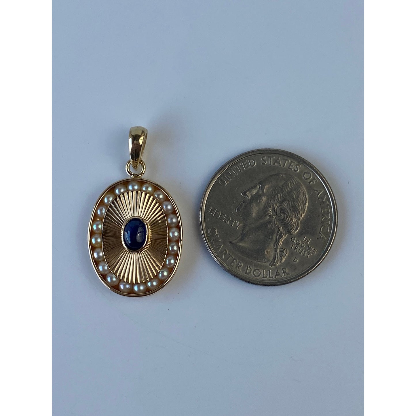 Vintage Solid 14k Yellow Gold Engine Turned Topaz Seed Pearl Halo Charm