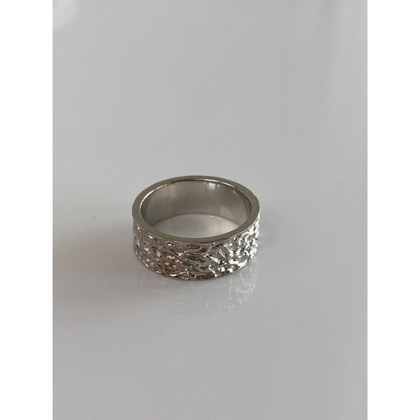 Vintage Solid 14k White Gold Textured Ring Band - Size 5.5