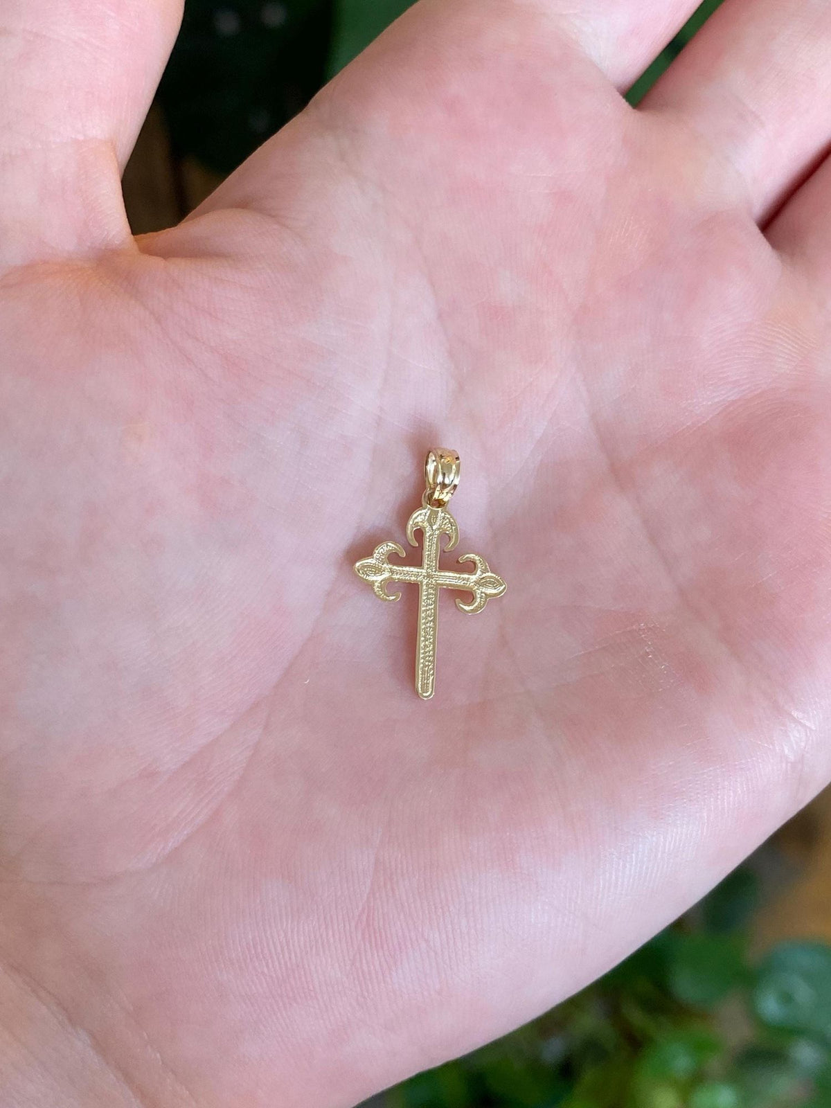 Vintage Solid 14k Yellow Gold Designed Cross Charm
