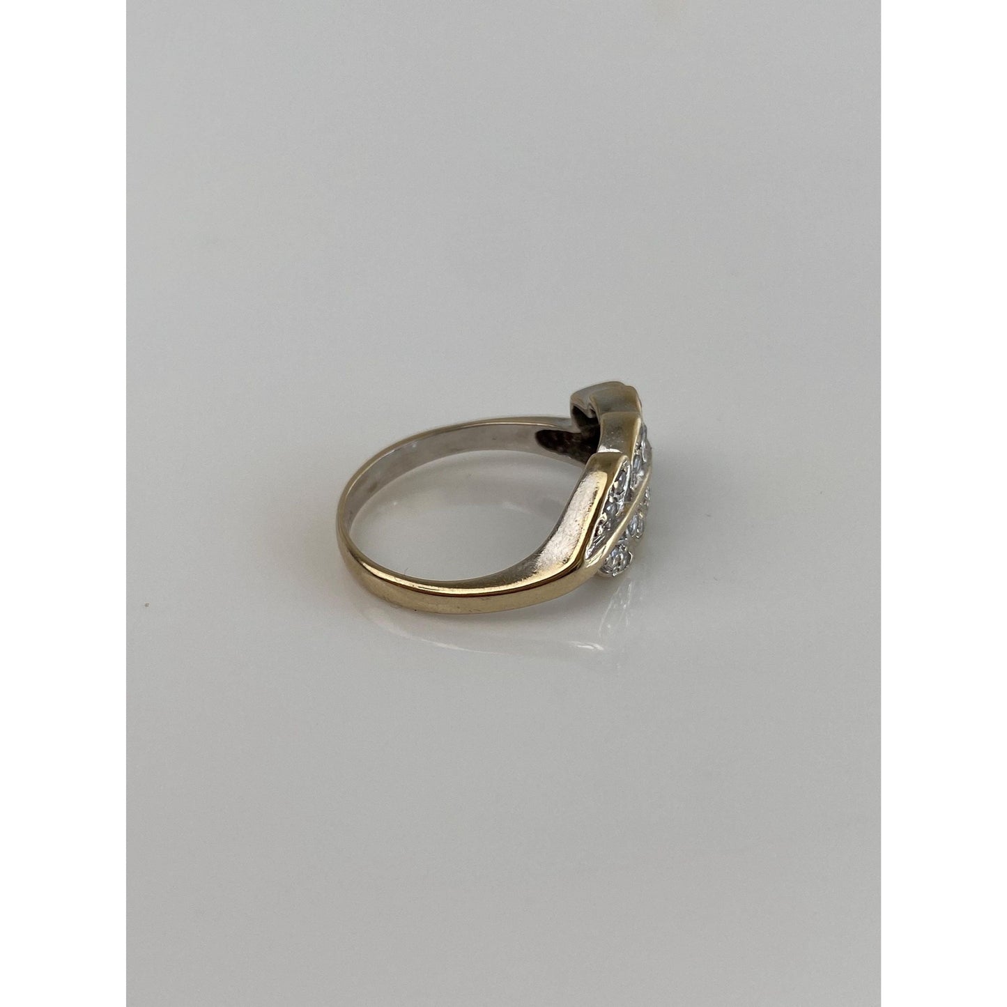 Vintage Solid 14k White & Yellow Gold Cubic Zirconia Wheat Ring - Size 6.75