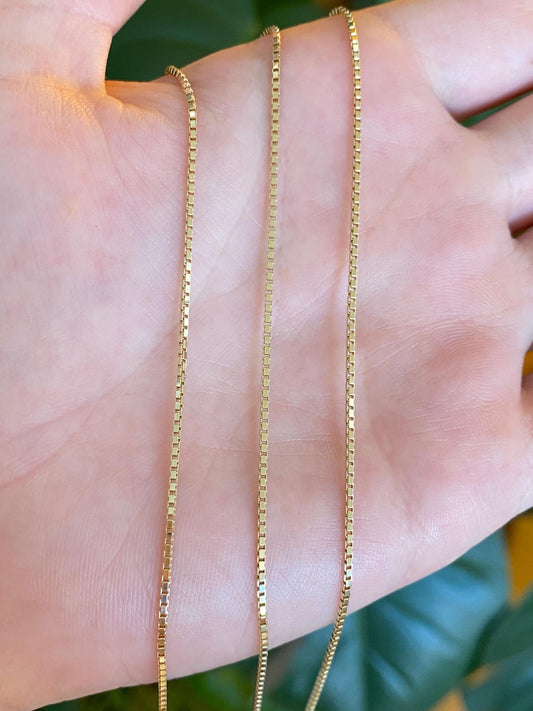 Vintage Solid 14k Yellow Gold Long Box Chain Necklace - 32.25 inches