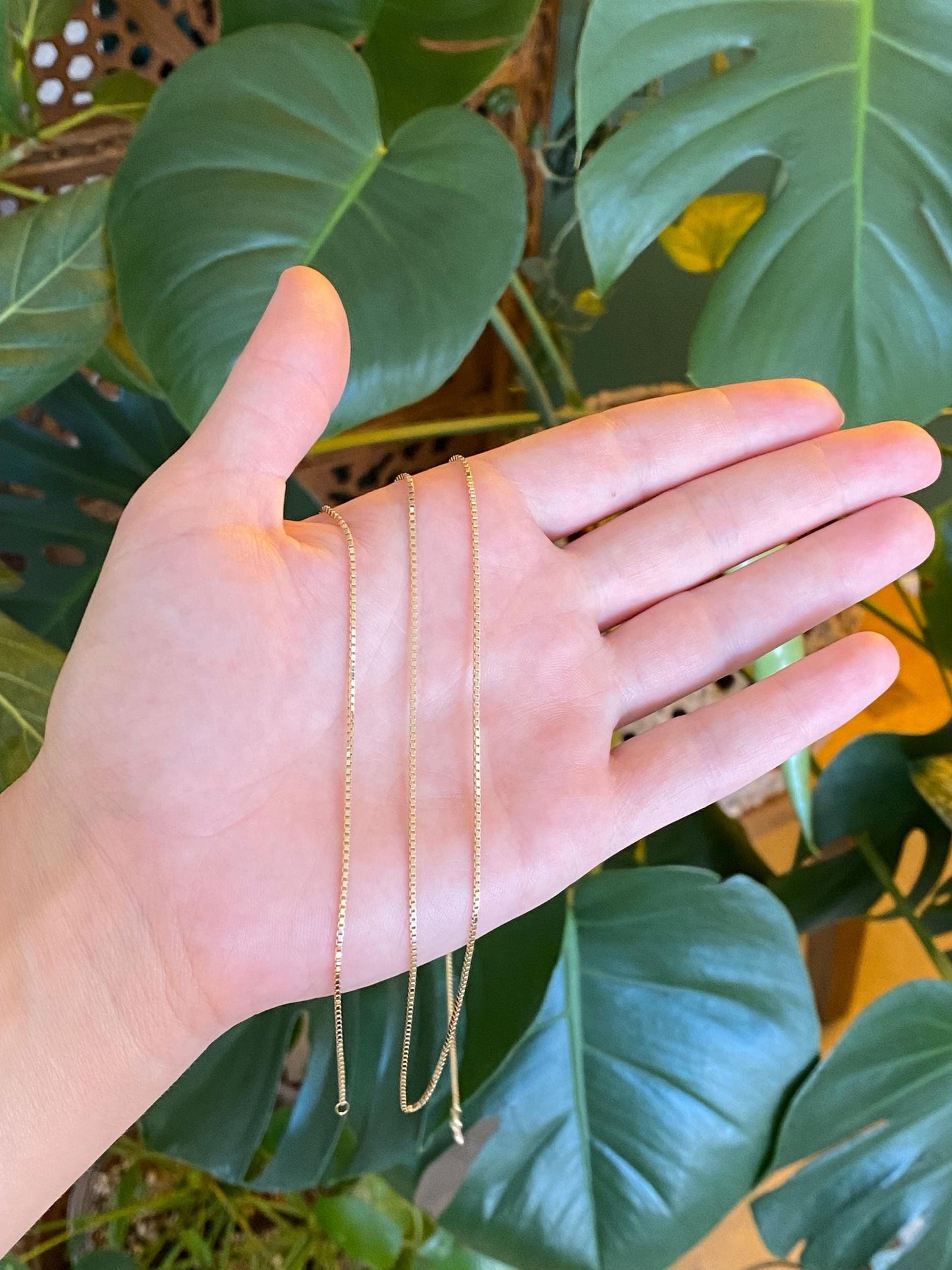 Vintage Solid 14k Yellow Gold Long Box Chain Necklace - 32.25 inches