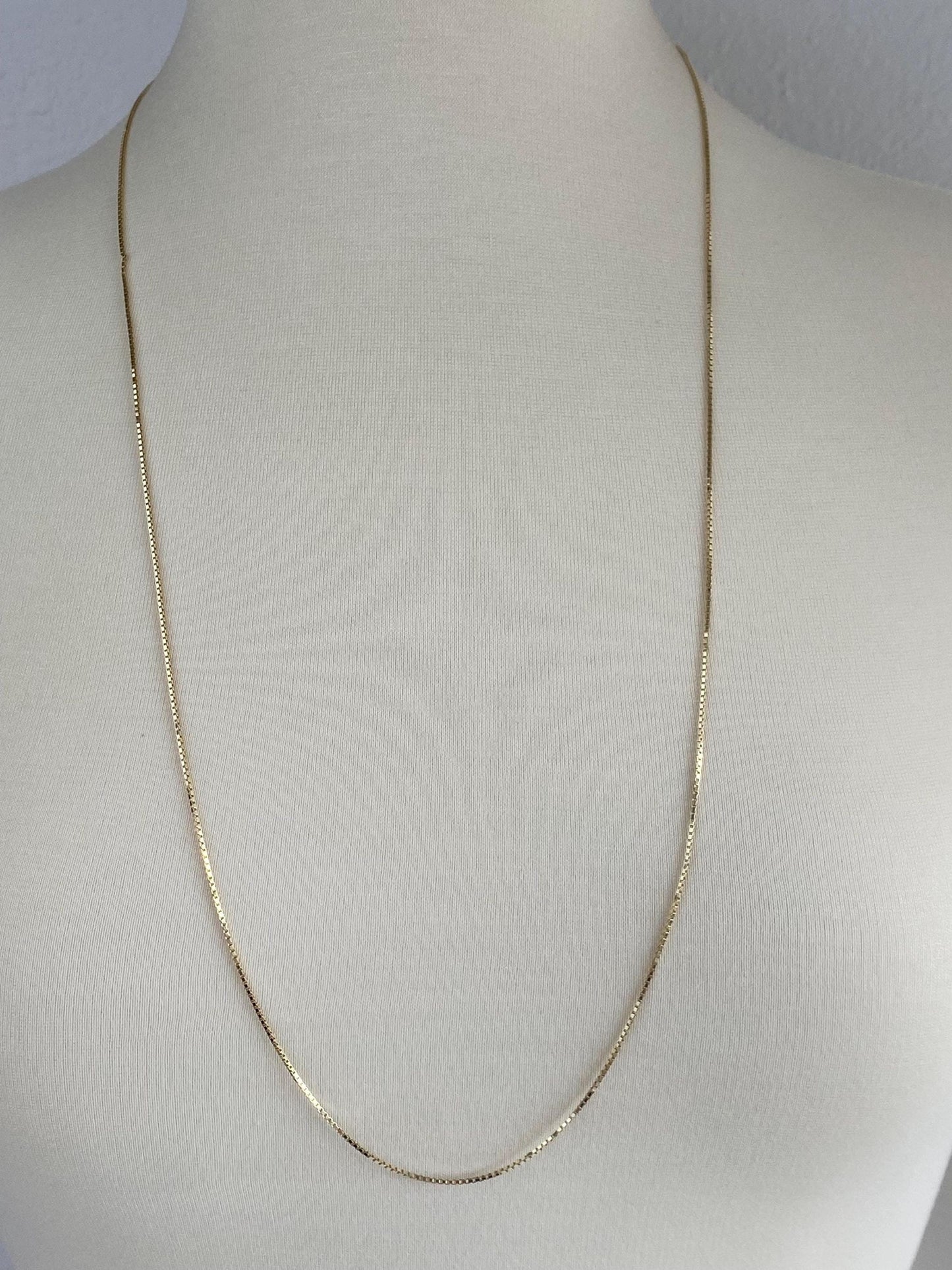 Vintage Solid 14k Yellow Gold Long Box Chain Necklace - 32.25 inches