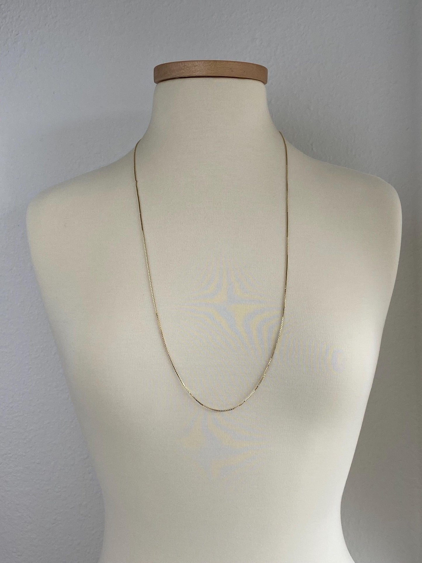 Vintage Solid 14k Yellow Gold Long Box Chain Necklace - 32.25 inches