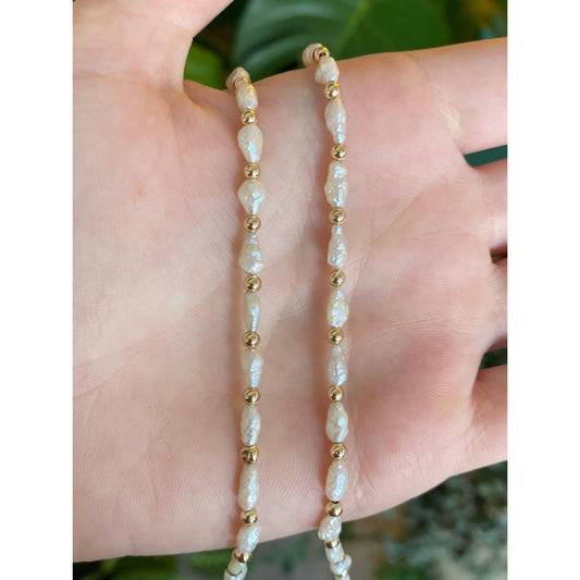 Vintage 14k Yellow Gold Pearl & Gold Ball Strand Necklace - 24 inches