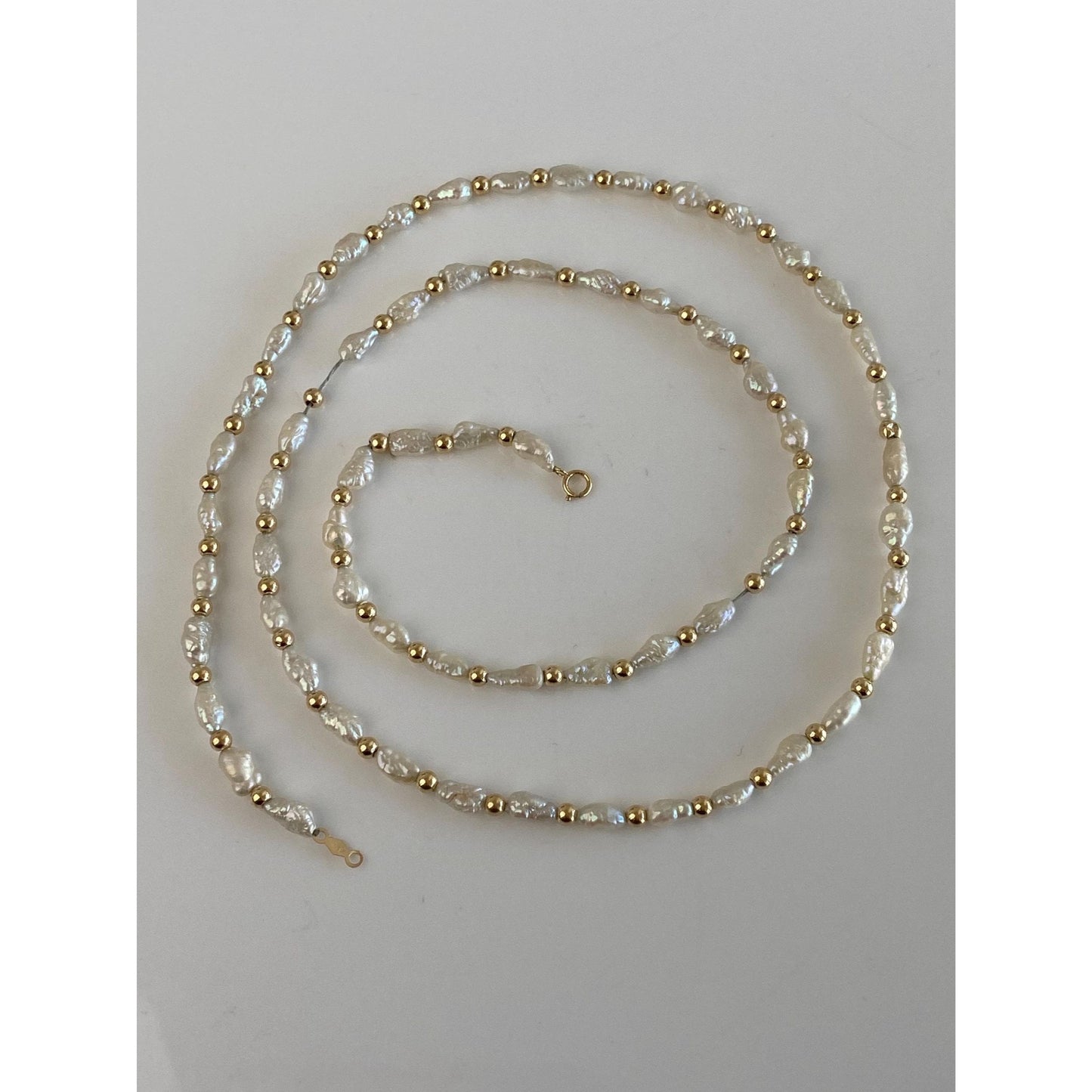 Vintage 14k Yellow Gold Pearl & Gold Ball Strand Necklace - 24 inches