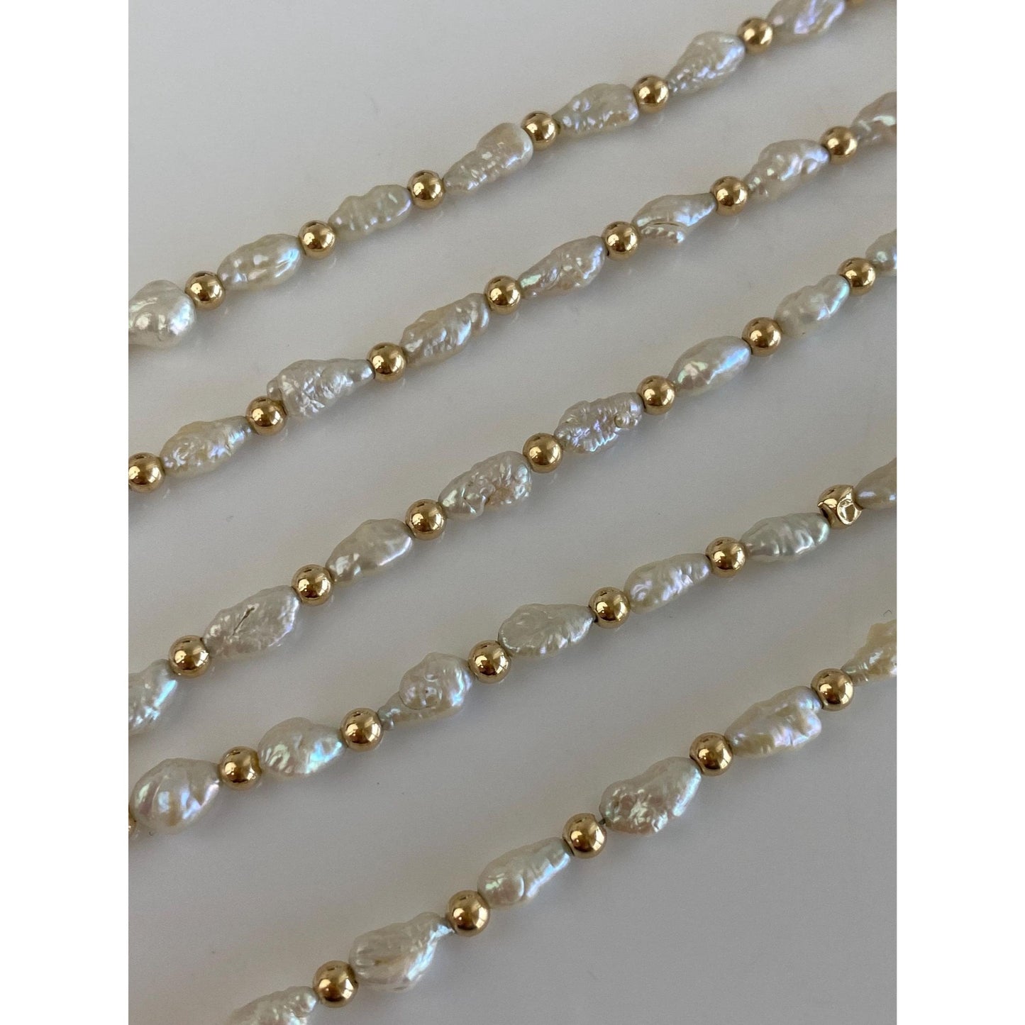 Vintage 14k Yellow Gold Pearl & Gold Ball Strand Necklace - 24 inches