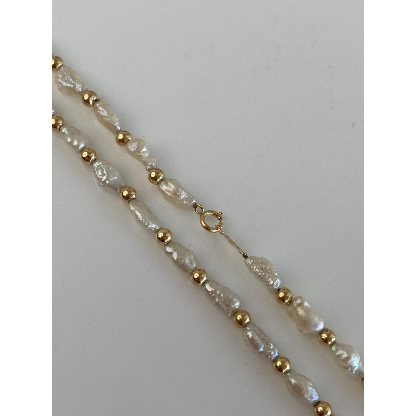 Vintage 14k Yellow Gold Pearl & Gold Ball Strand Necklace - 24 inches