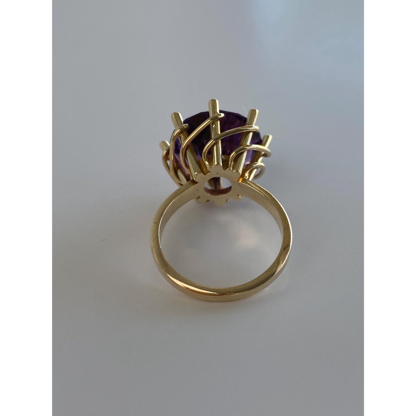Vintage Solid 14k Yellow Gold Large Amethyst Cocktail Ring - Size 8-8.25