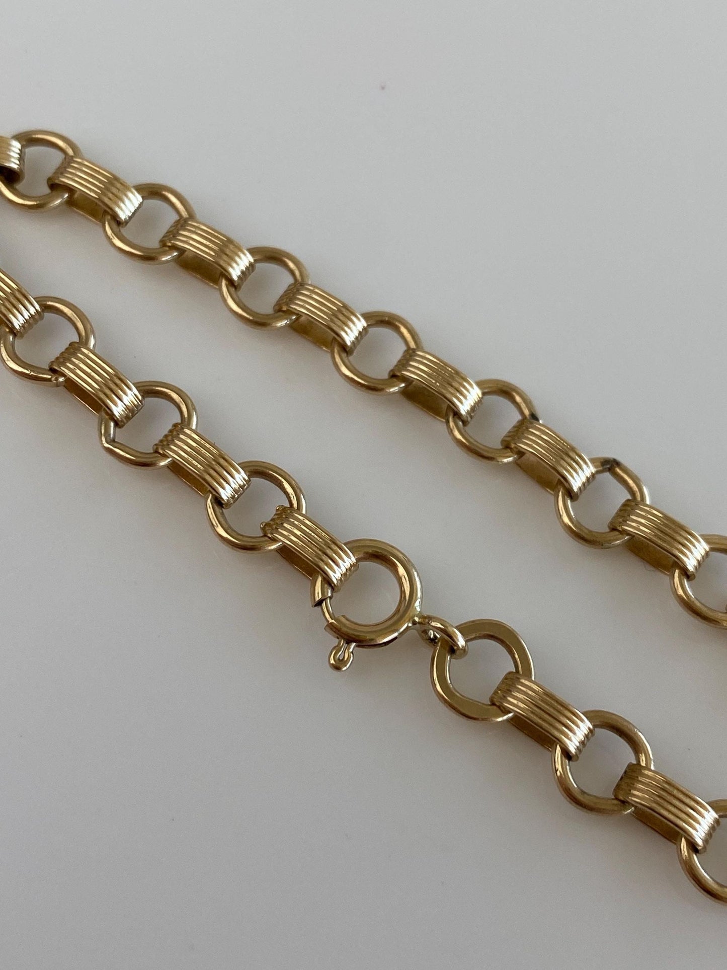 Vintage Solid 14k Yellow Gold Circle Lined Link Bracelet - 7 inches