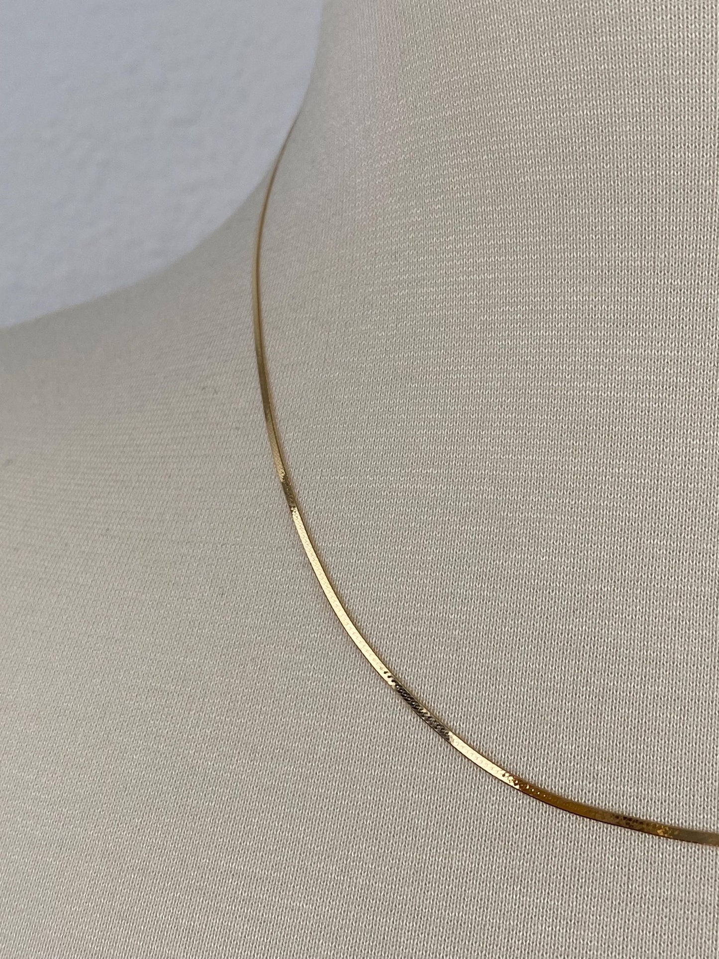 Vintage Solid 14k Yellow Gold Slim Flat Chain Necklace - 18 inches