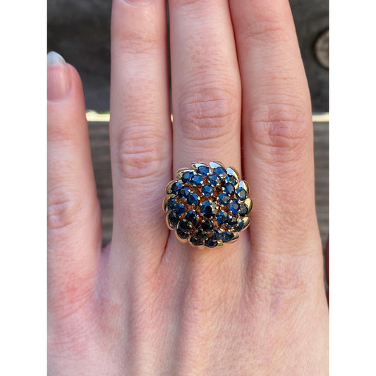 Vintage Solid 10k Yellow Gold Blue Sapphire Cocktail Ring - Size 7