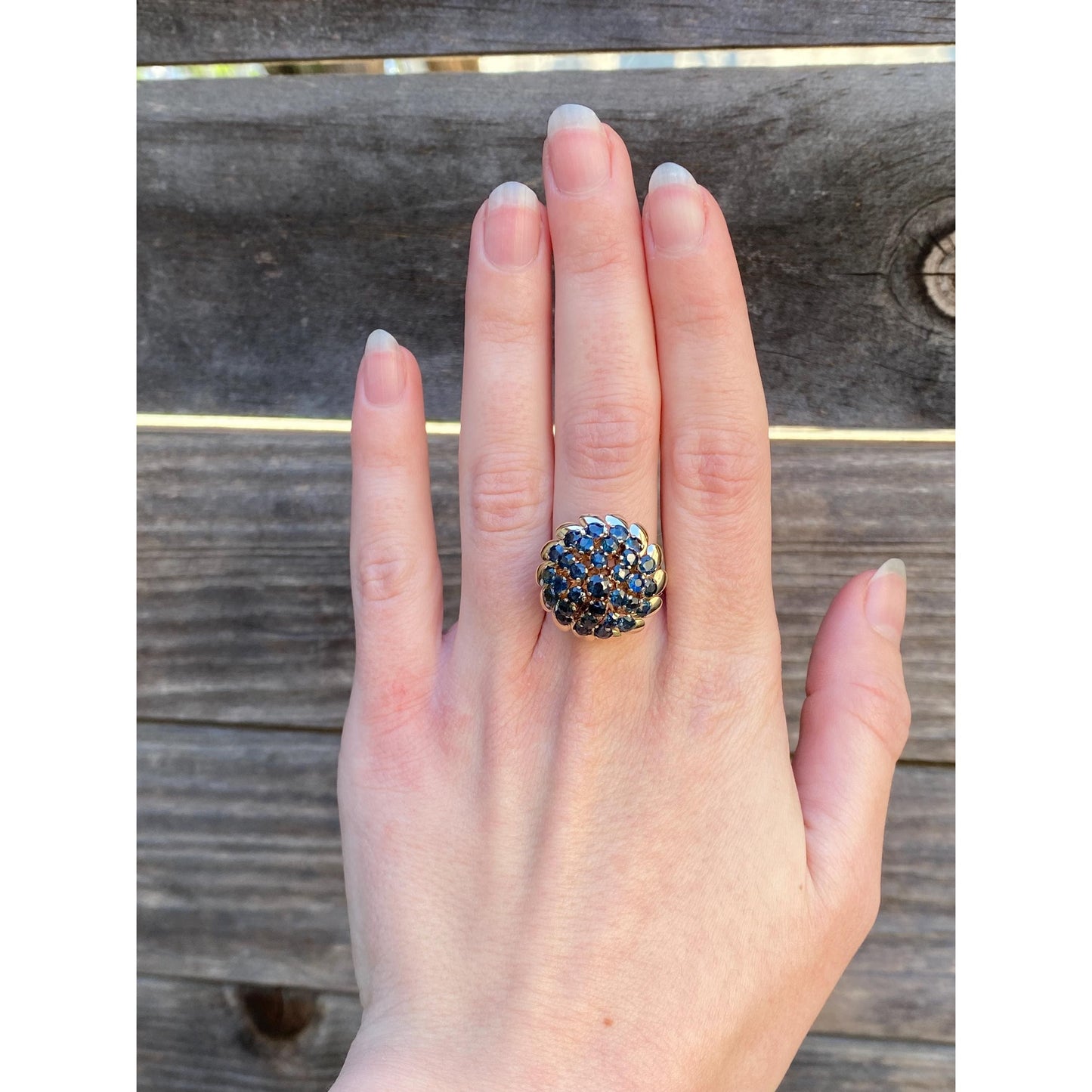 Vintage Solid 10k Yellow Gold Blue Sapphire Cocktail Ring - Size 7