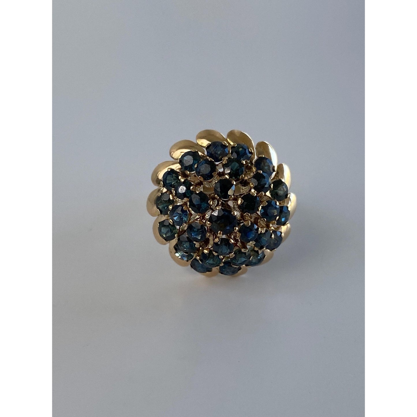 Vintage Solid 10k Yellow Gold Blue Sapphire Cocktail Ring - Size 7