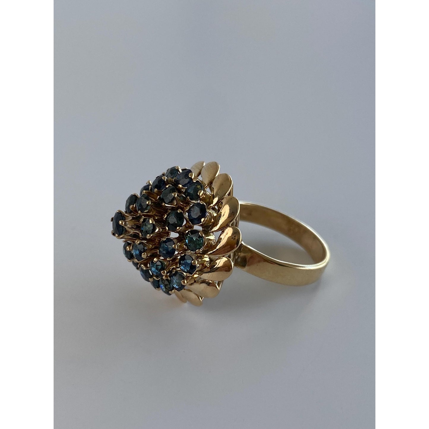 Vintage Solid 10k Yellow Gold Blue Sapphire Cocktail Ring - Size 7