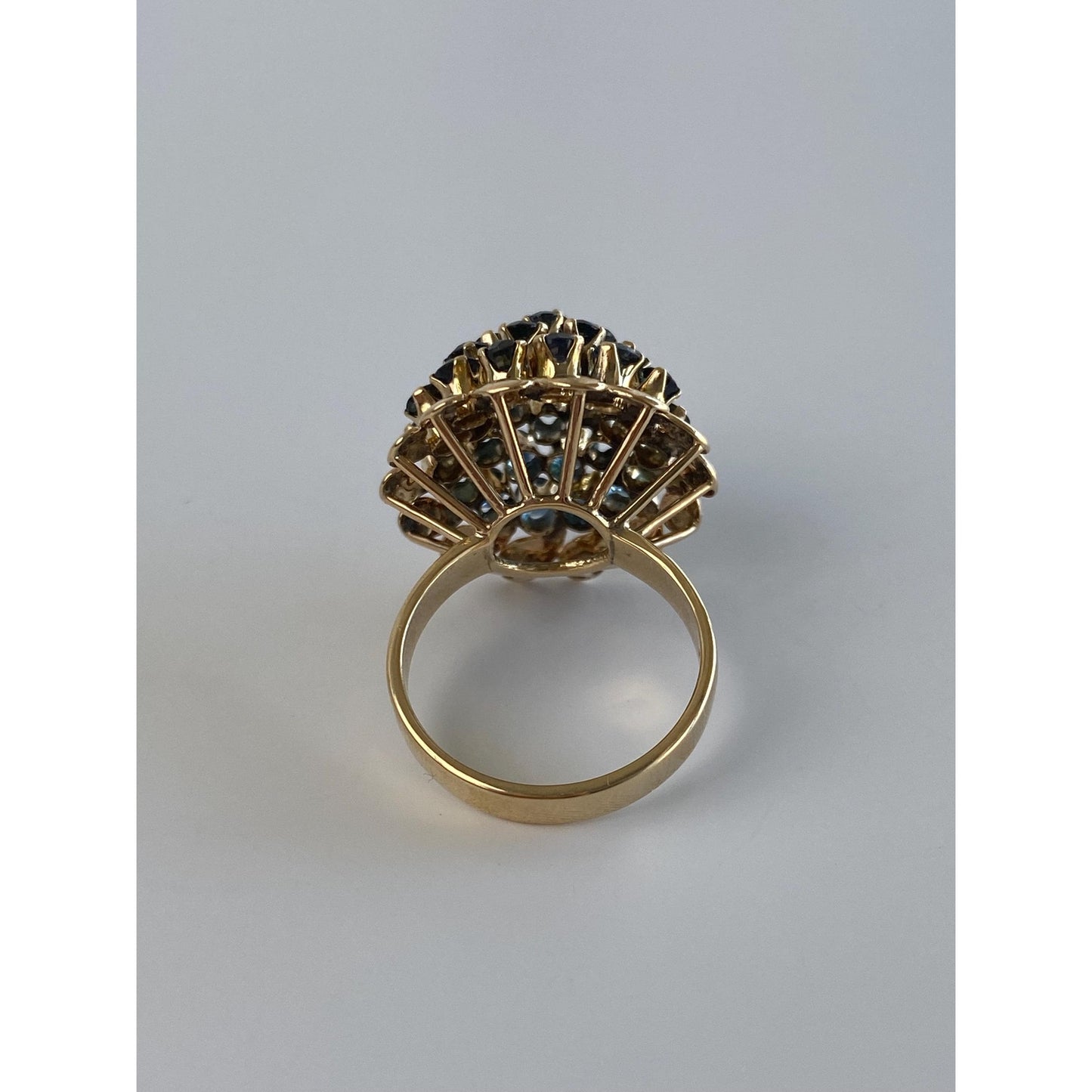 Vintage Solid 10k Yellow Gold Blue Sapphire Cocktail Ring - Size 7