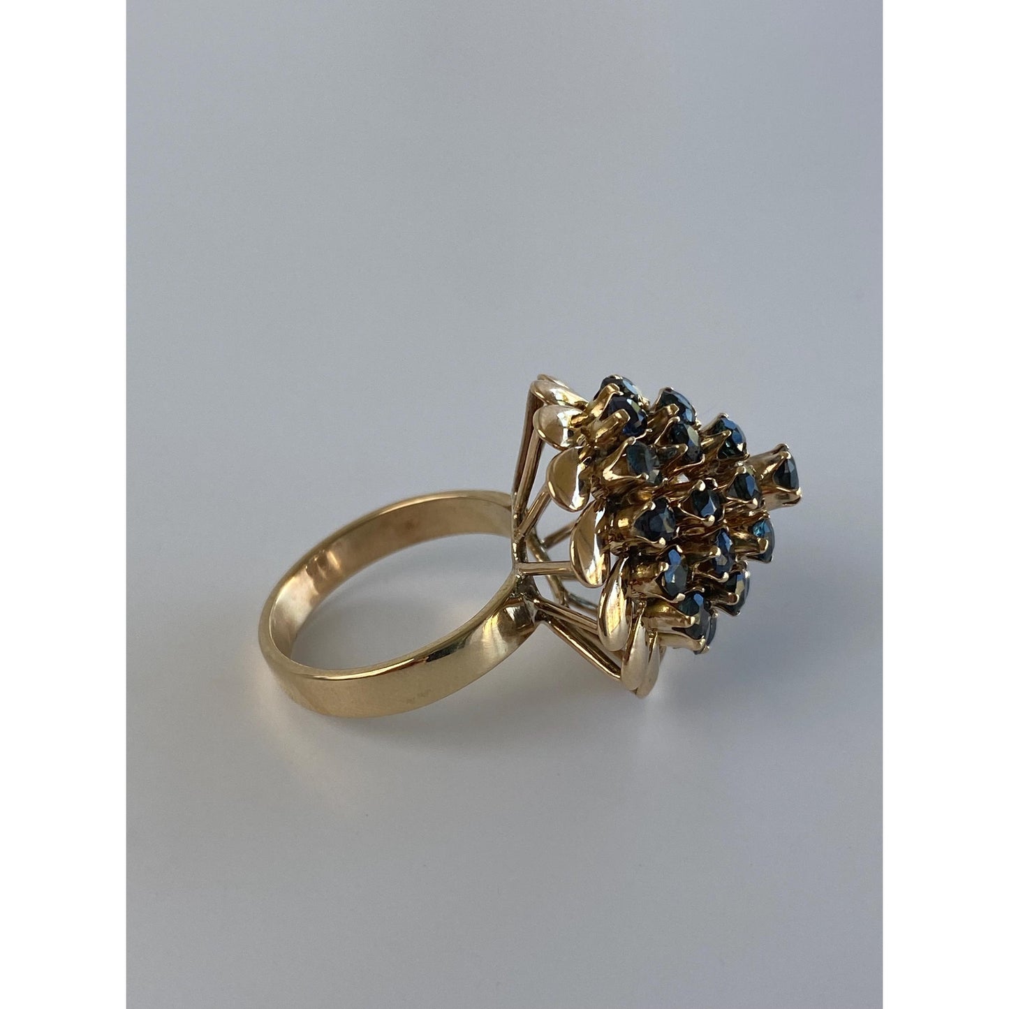 Vintage Solid 10k Yellow Gold Blue Sapphire Cocktail Ring - Size 7