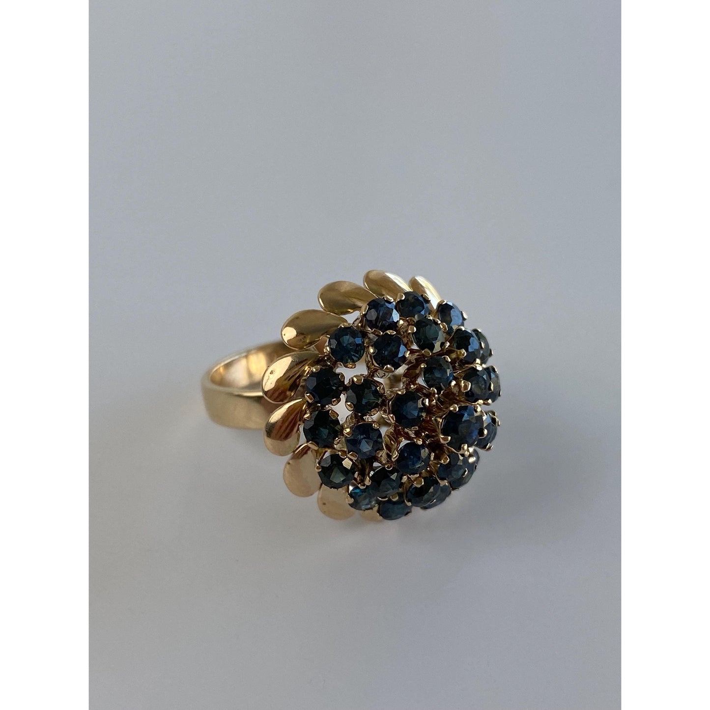 Vintage Solid 10k Yellow Gold Blue Sapphire Cocktail Ring - Size 7