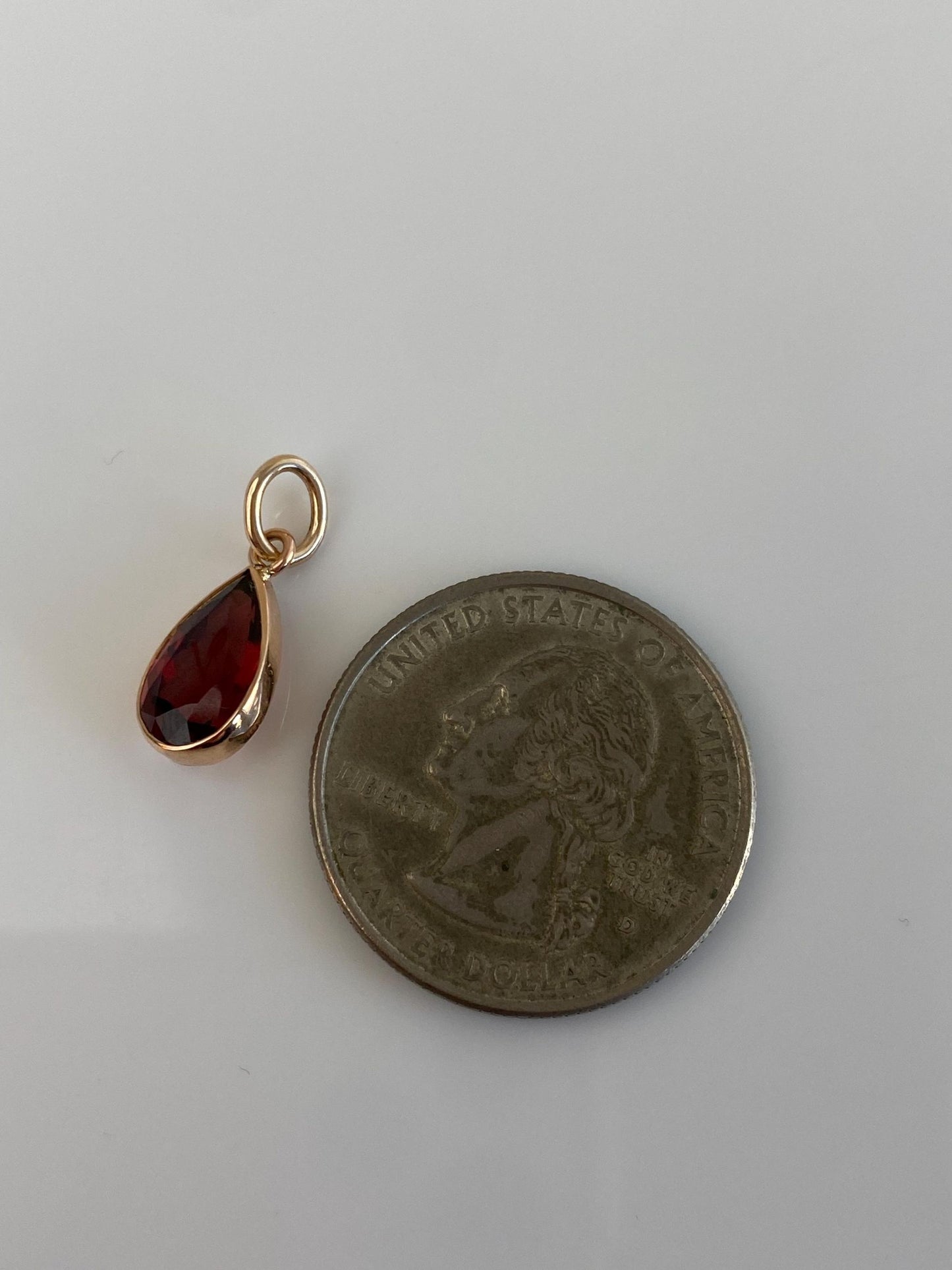 Vintage Solid 10k Yellow Gold Red Cubic Zirconia Teardrop Stick Pin Conversion Charm