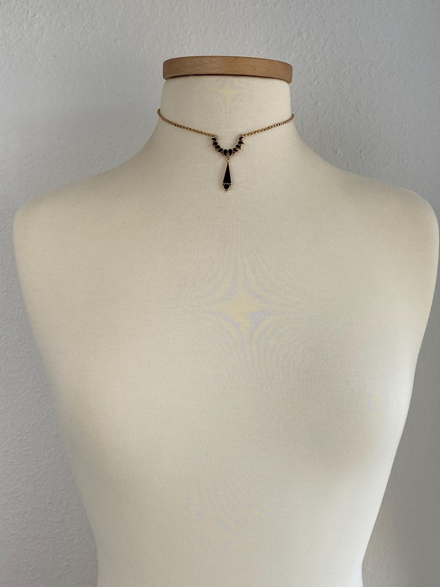 Vintage Solid 14k & 10k Yellow Gold Black Resin Textured Rolo Chain Necklace - 14.5 inches