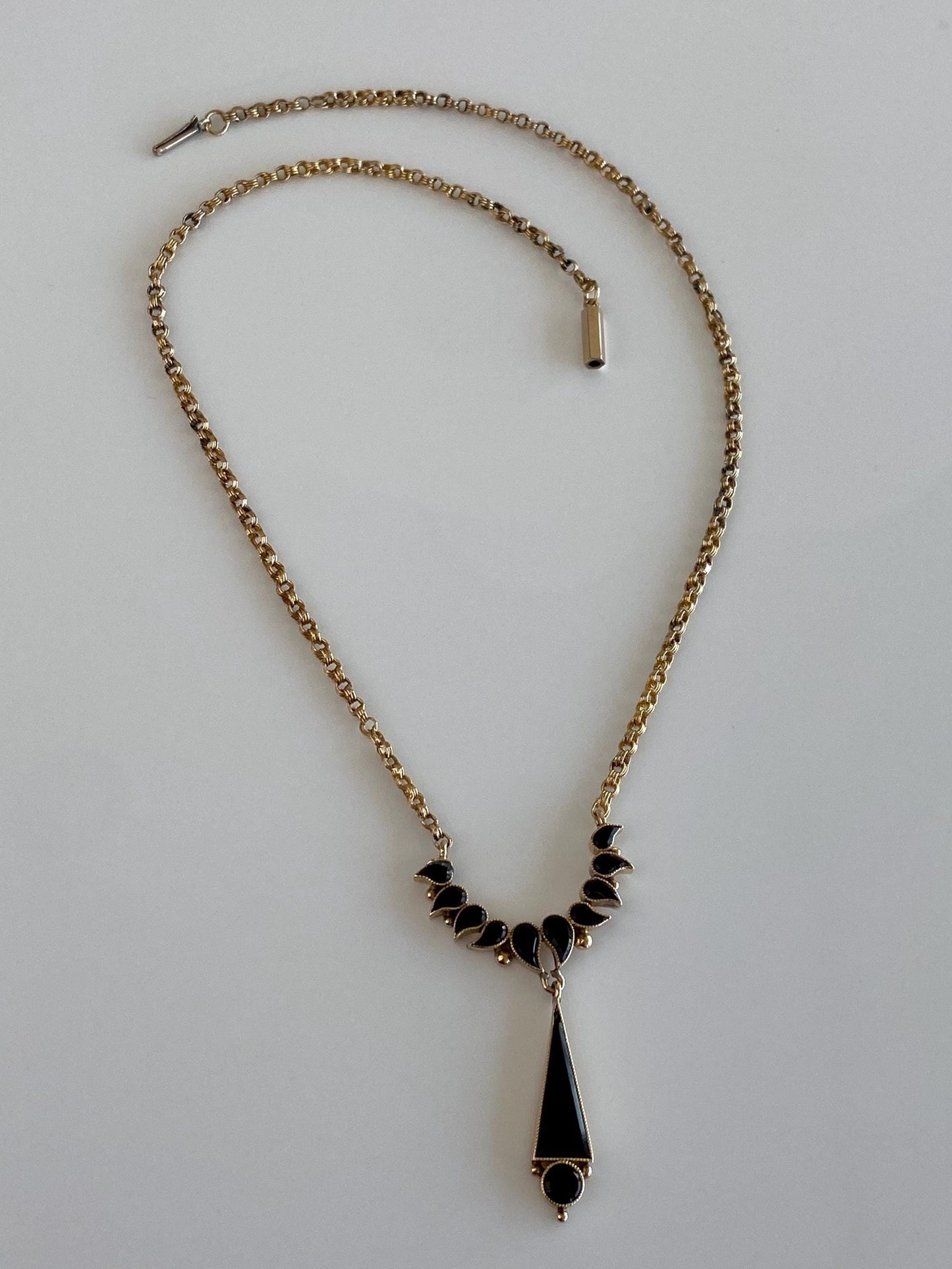 Vintage Solid 14k & 10k Yellow Gold Black Resin Textured Rolo Chain Necklace - 14.5 inches