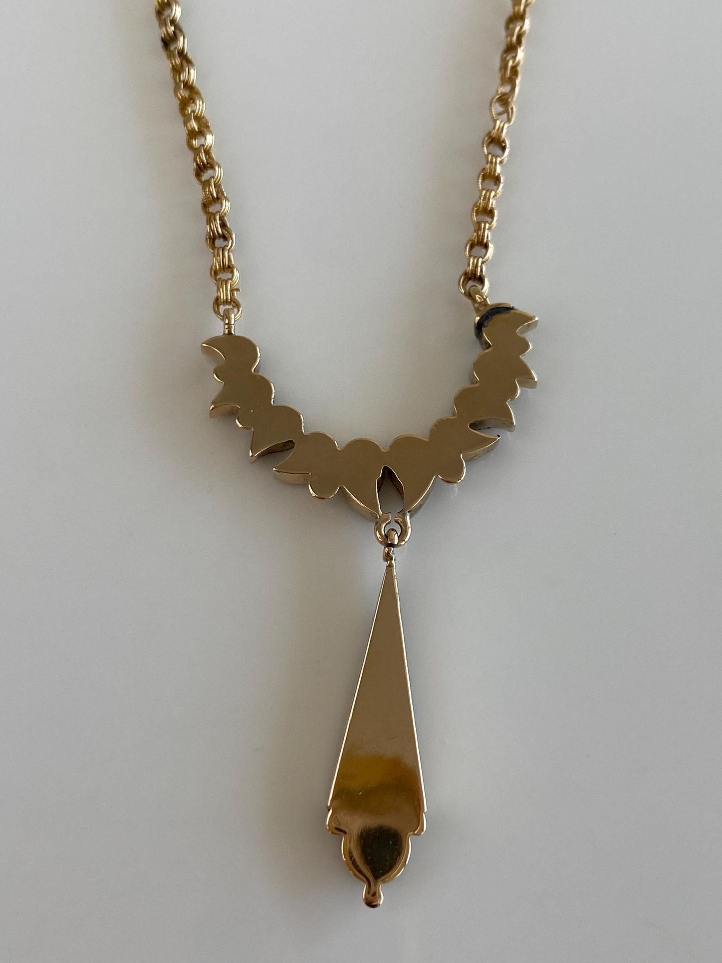 Vintage Solid 14k & 10k Yellow Gold Black Resin Textured Rolo Chain Necklace - 14.5 inches