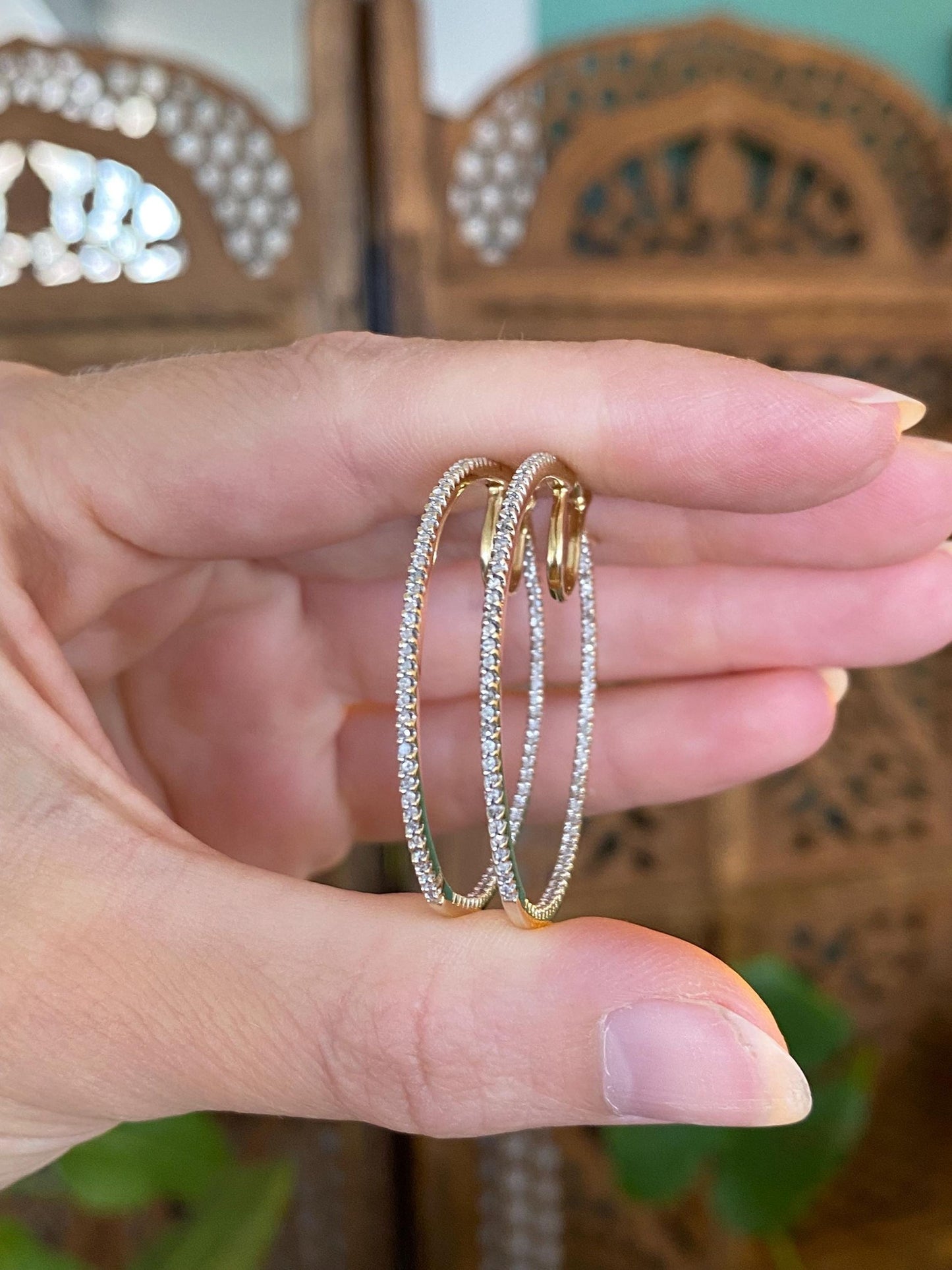 Vintage Solid 10k Yellow Gold Diamond Hoop Earrings