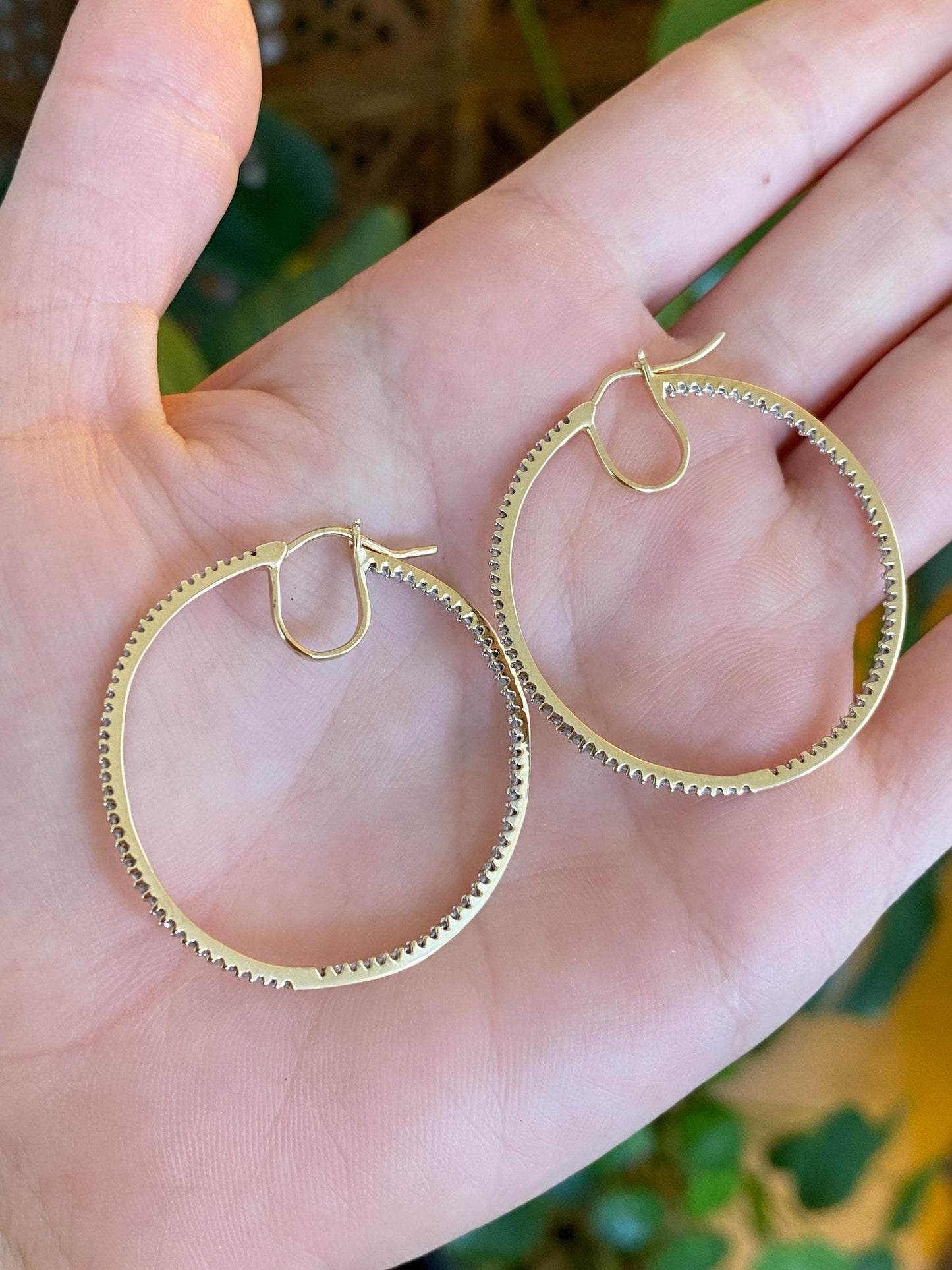 Vintage Solid 10k Yellow Gold Diamond Hoop Earrings