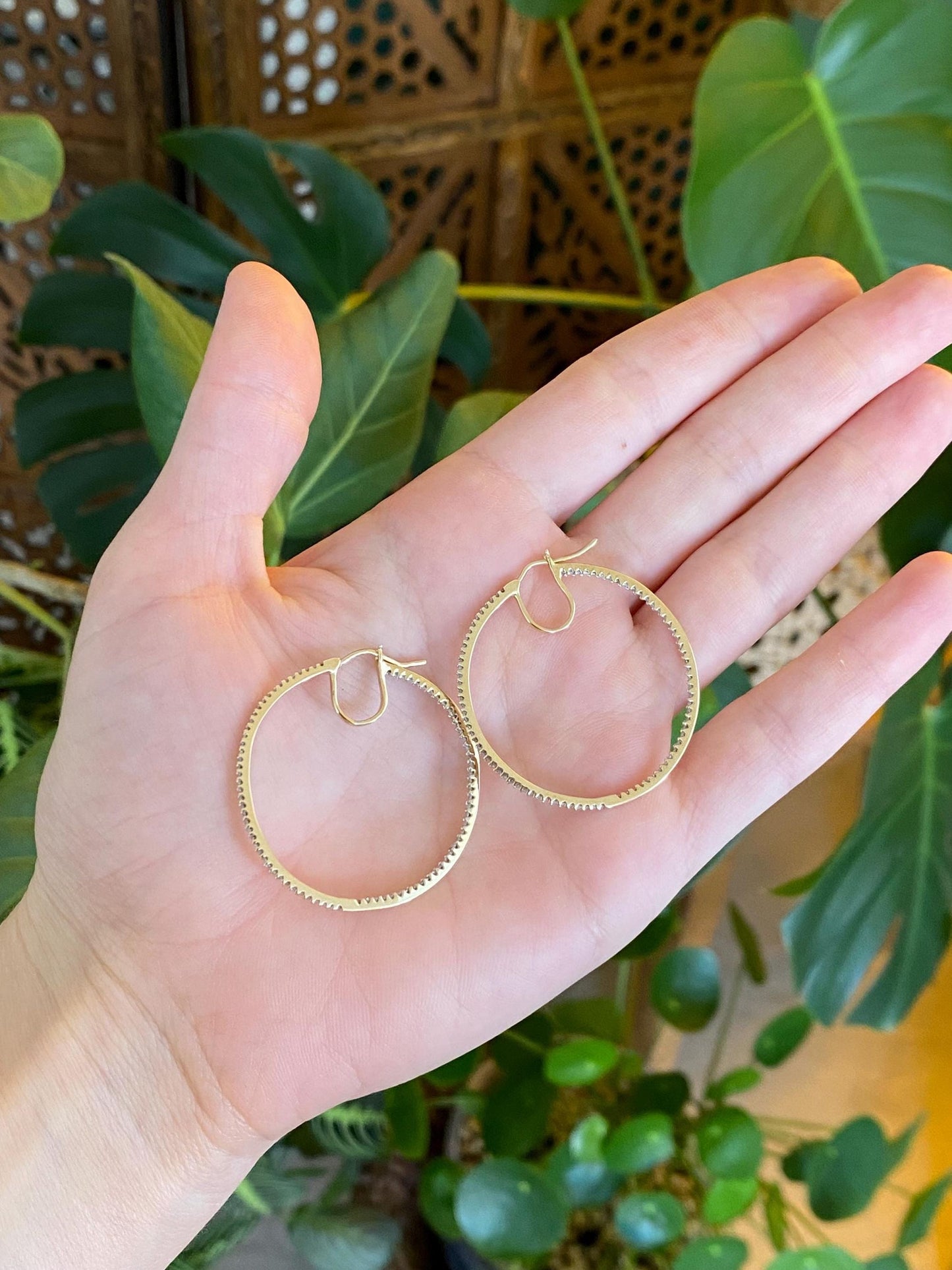 Vintage Solid 10k Yellow Gold Diamond Hoop Earrings