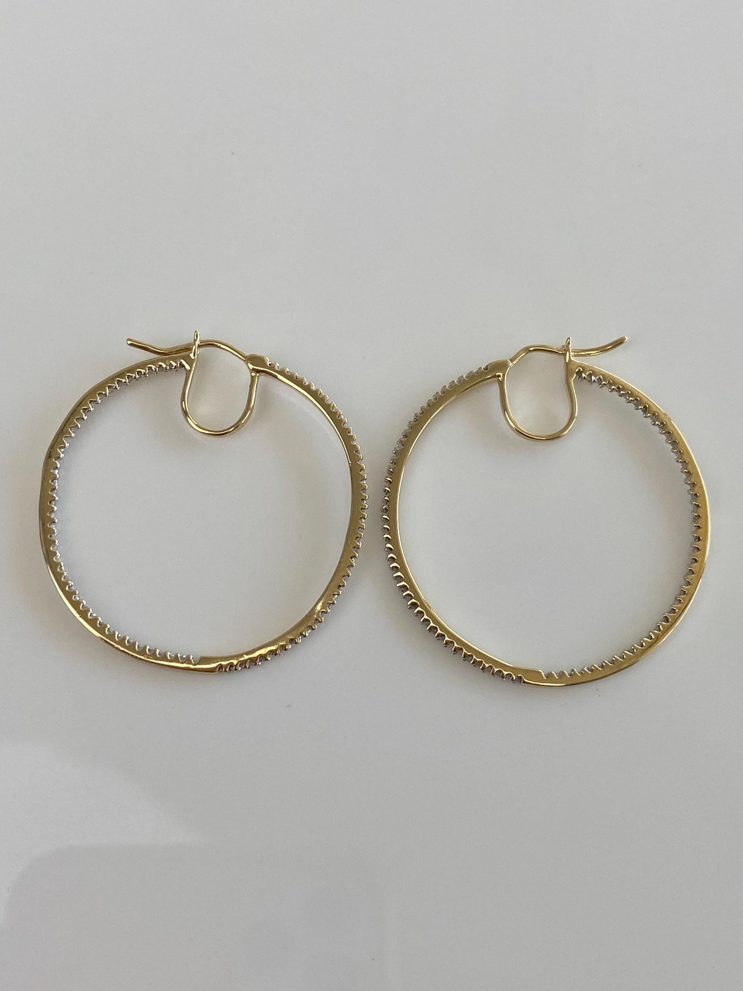 Vintage Solid 10k Yellow Gold Diamond Hoop Earrings
