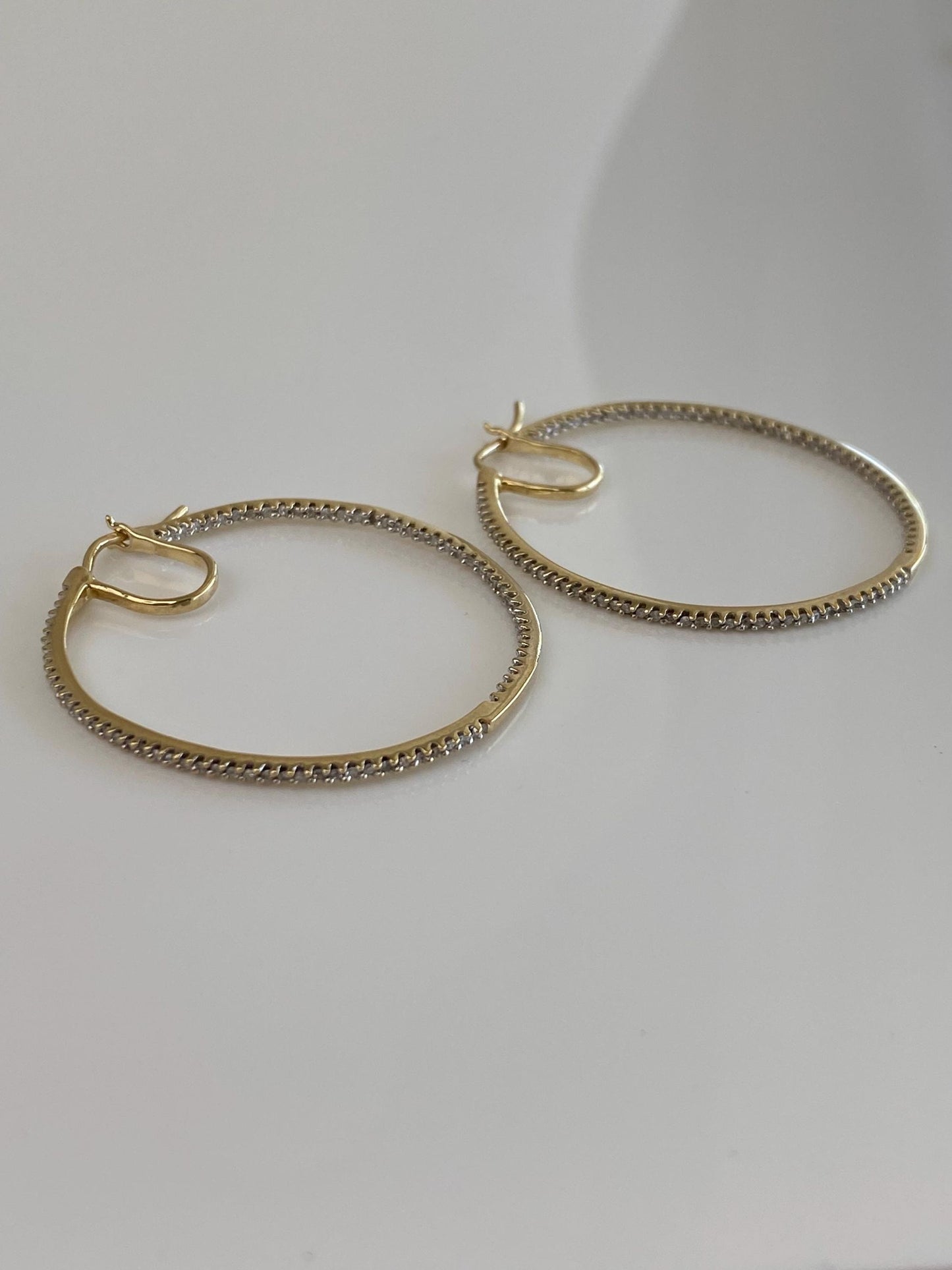 Vintage Solid 10k Yellow Gold Diamond Hoop Earrings