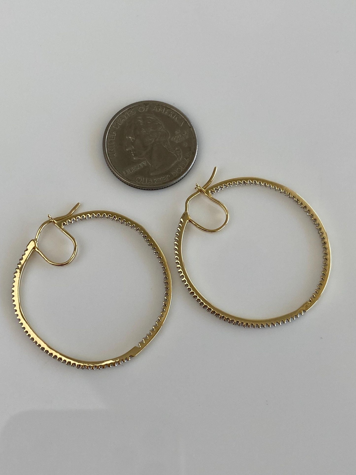 Vintage Solid 10k Yellow Gold Diamond Hoop Earrings