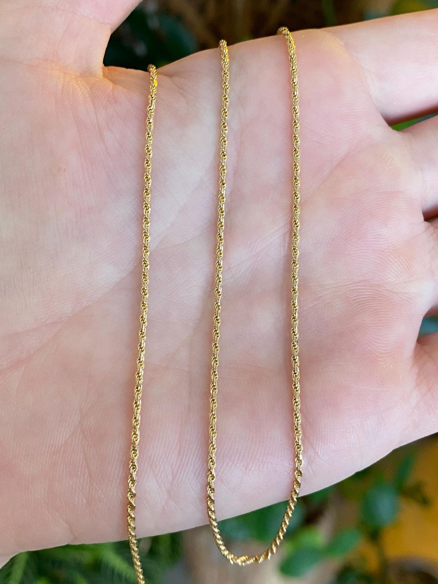 Vintage Solid 14k Yellow Gold Slim Rope Chain Necklace - 24 inches