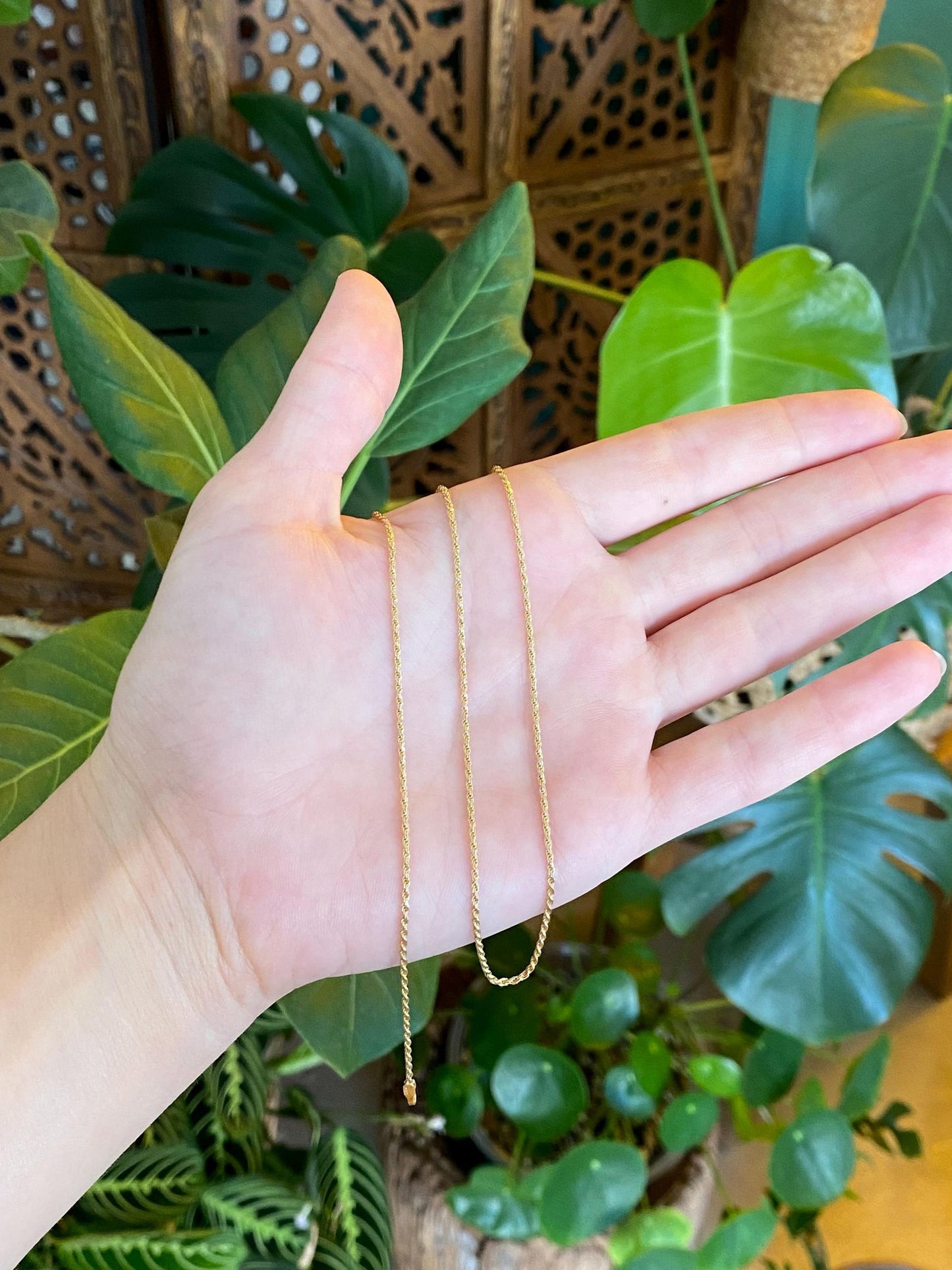 Vintage Solid 14k Yellow Gold Slim Rope Chain Necklace - 24 inches
