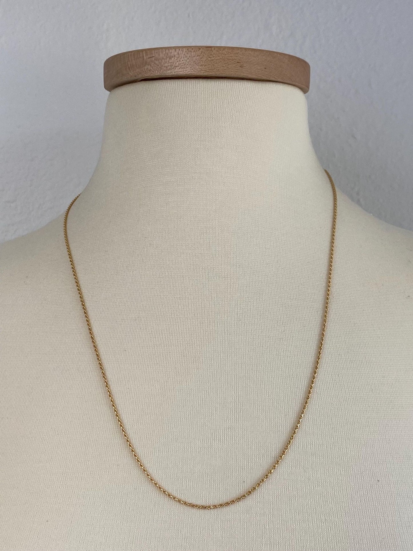 Vintage Solid 14k Yellow Gold Slim Rope Chain Necklace - 24 inches