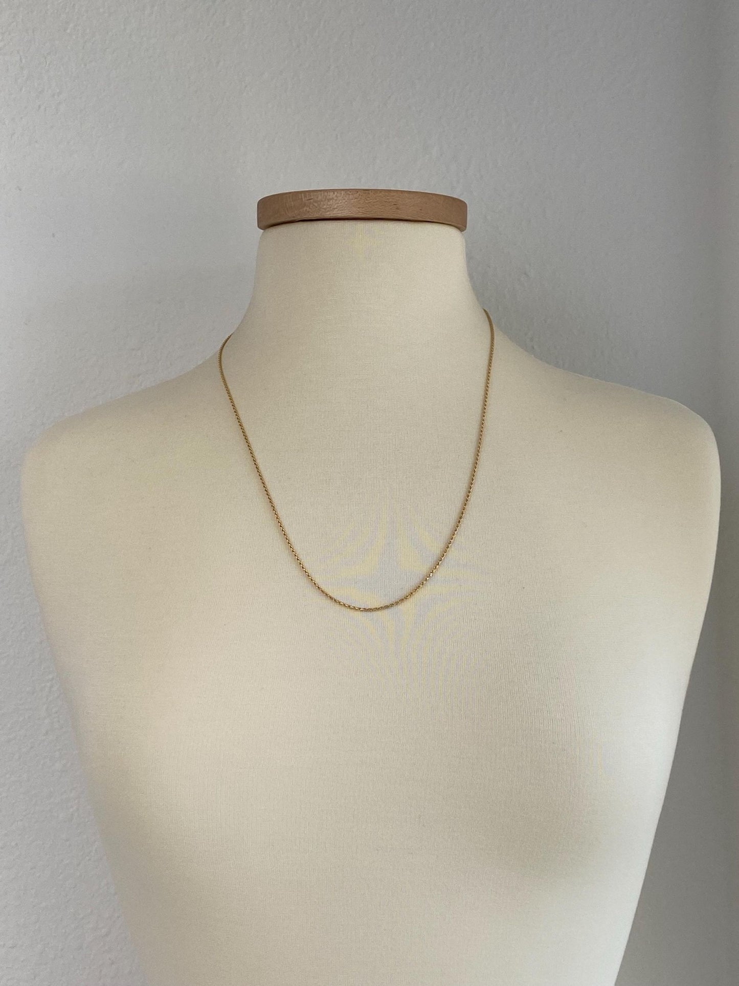 Vintage Solid 14k Yellow Gold Slim Rope Chain Necklace - 24 inches