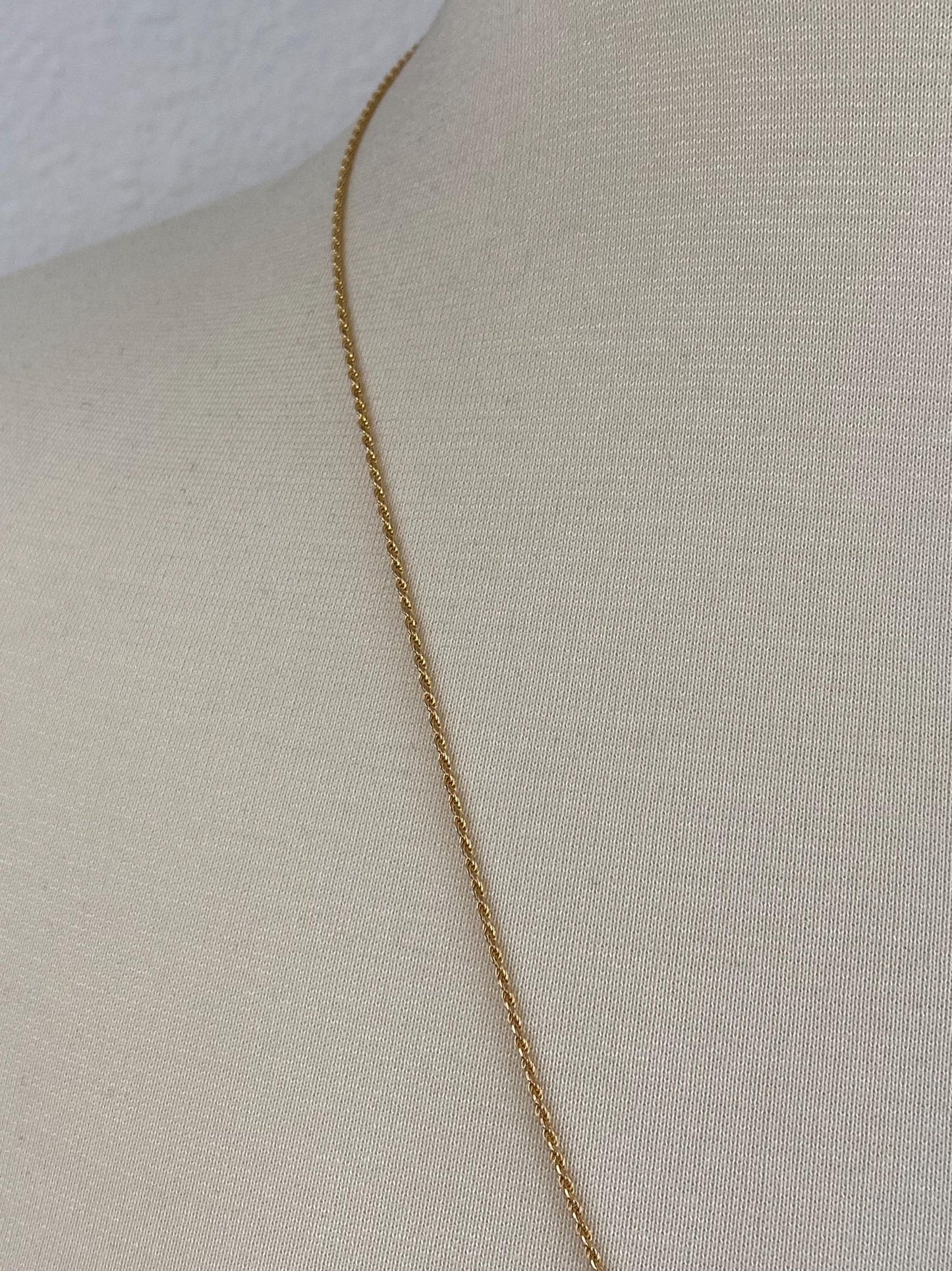 Vintage Solid 14k Yellow Gold Slim Rope Chain Necklace - 24 inches