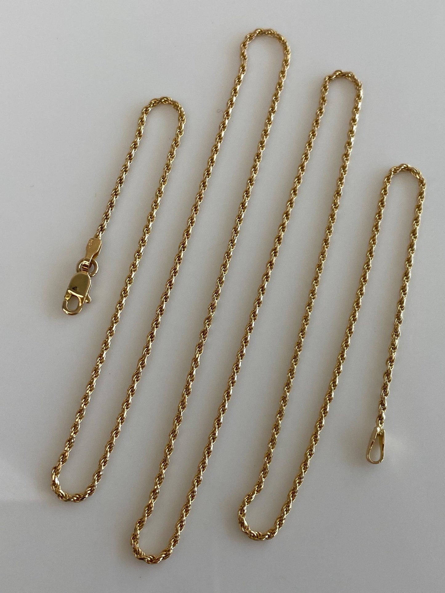 Vintage Solid 14k Yellow Gold Slim Rope Chain Necklace - 24 inches