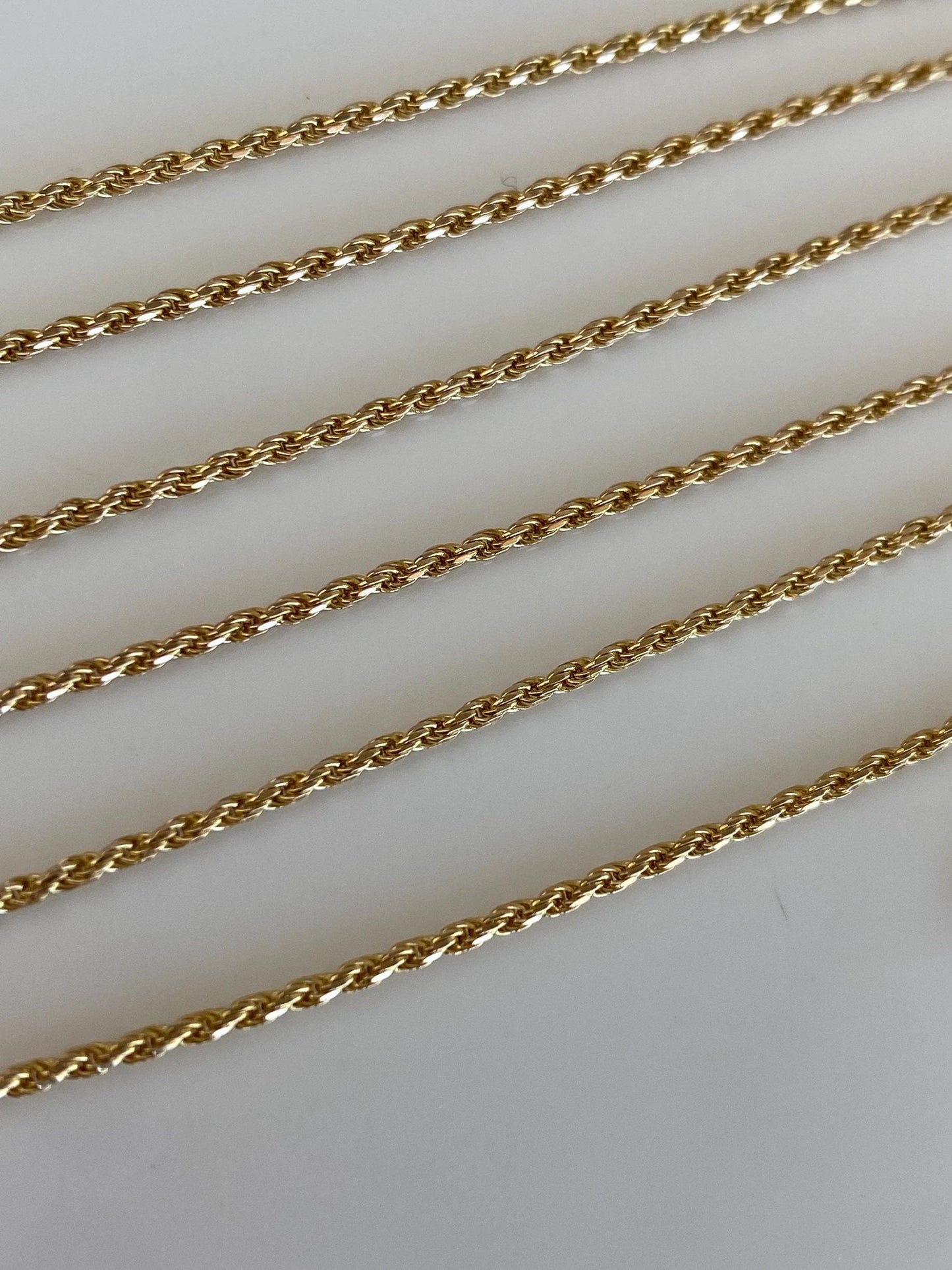 Vintage Solid 14k Yellow Gold Slim Rope Chain Necklace - 24 inches