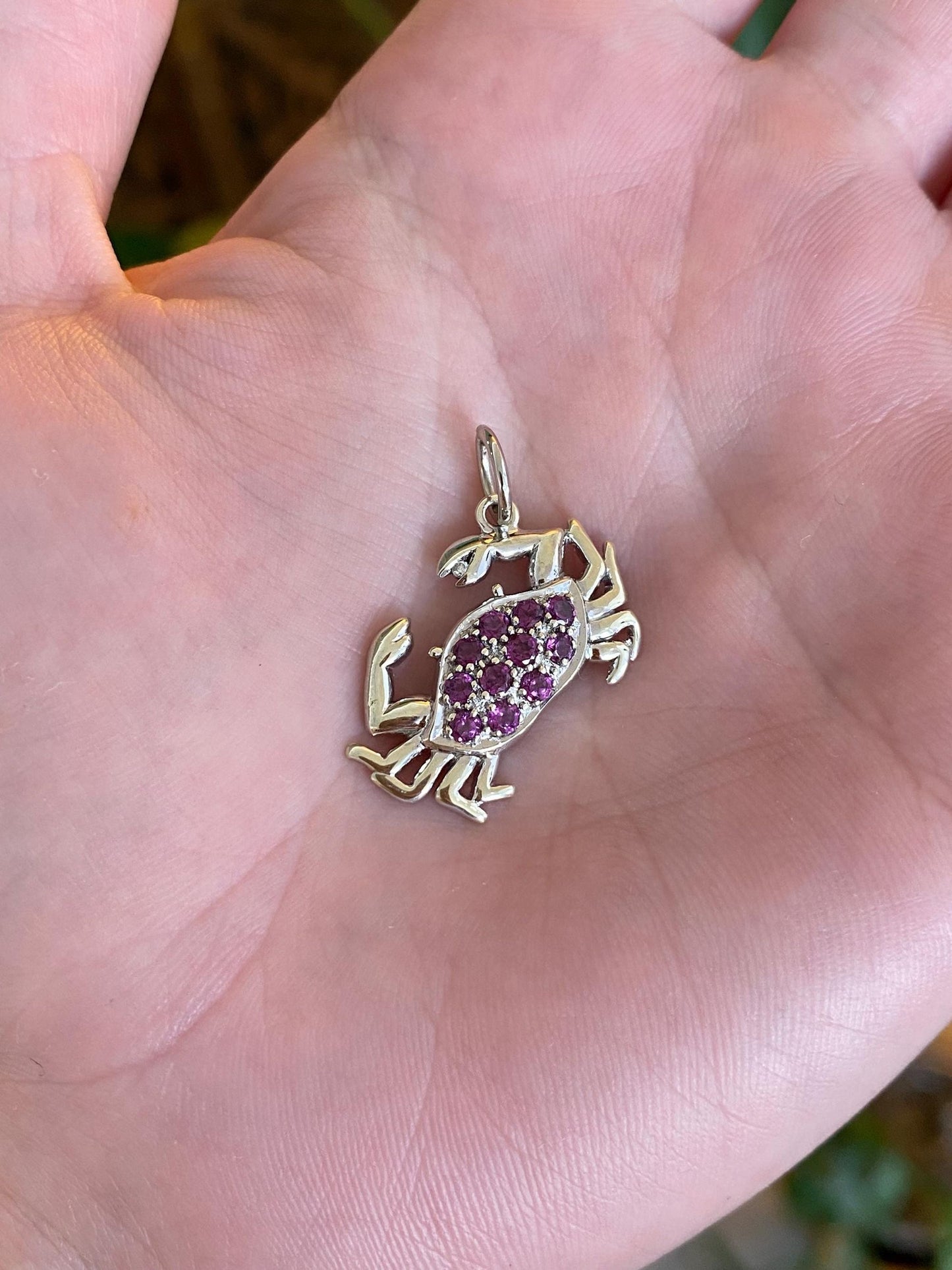 Vintage Solid 14k White Gold Pink Tourmaline Crab Charm