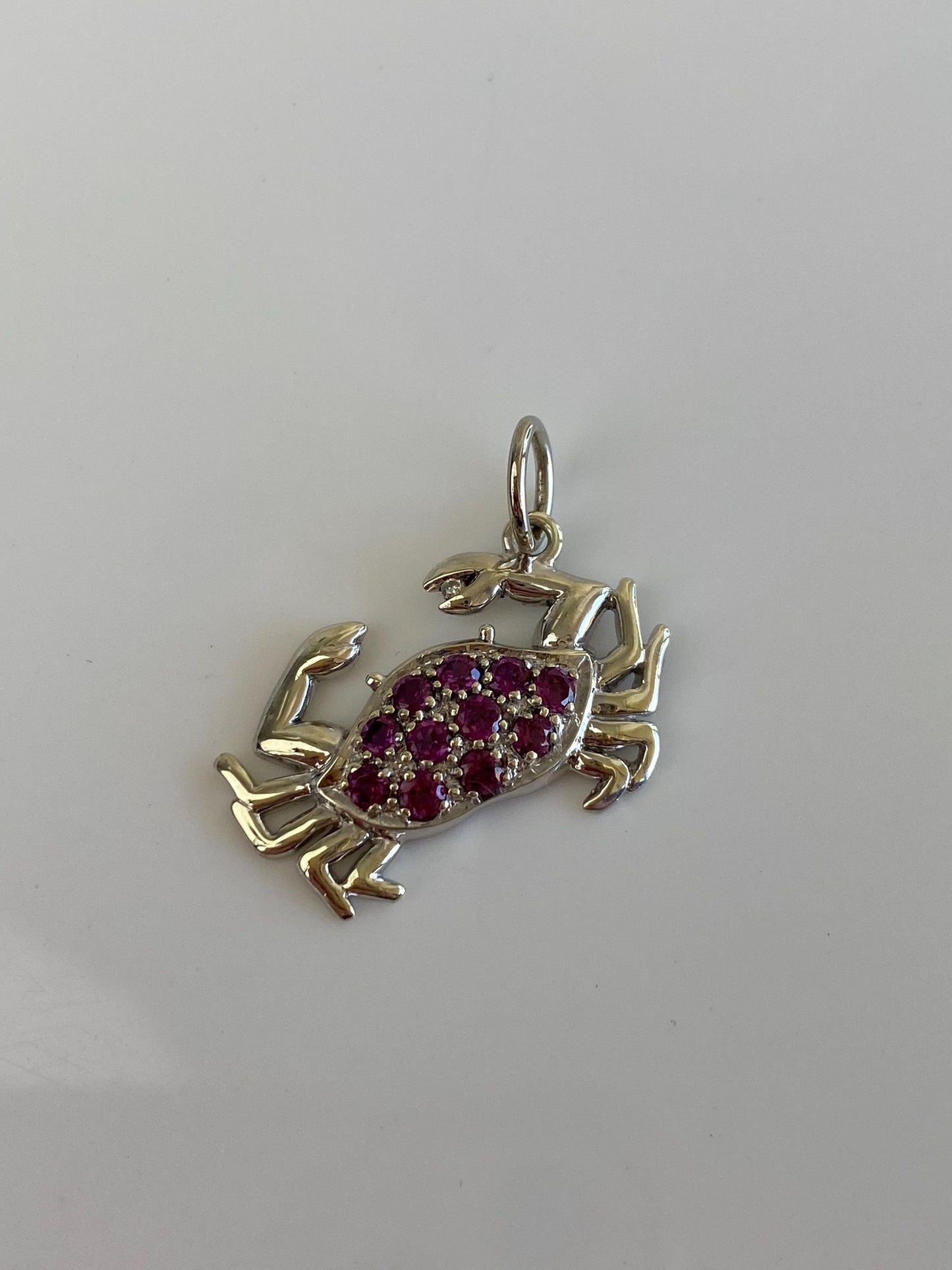 Vintage Solid 14k White Gold Pink Tourmaline Crab Charm