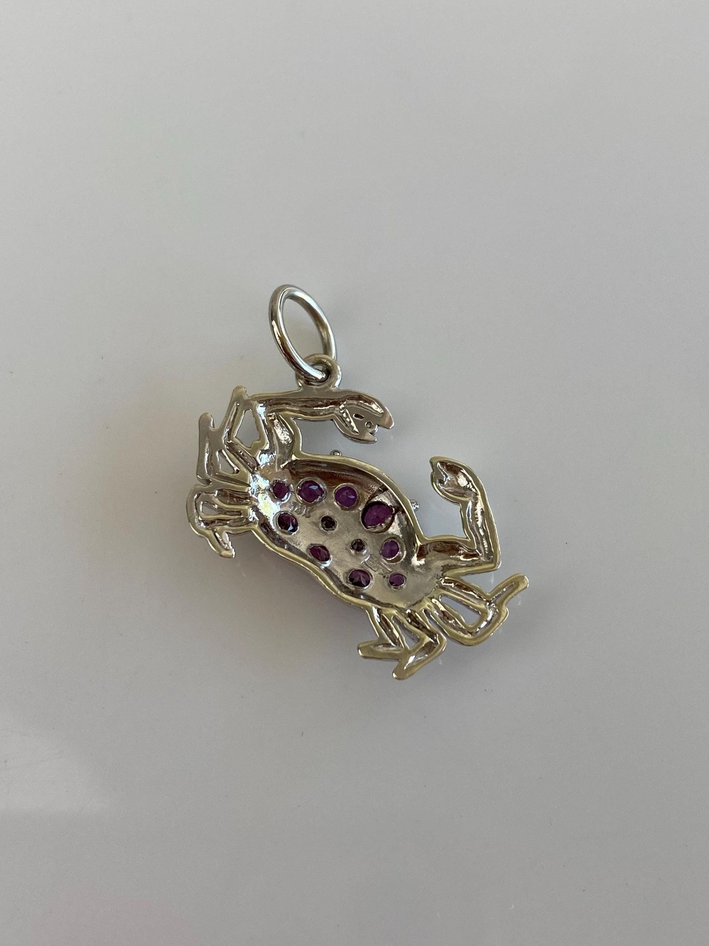 Vintage Solid 14k White Gold Pink Tourmaline Crab Charm