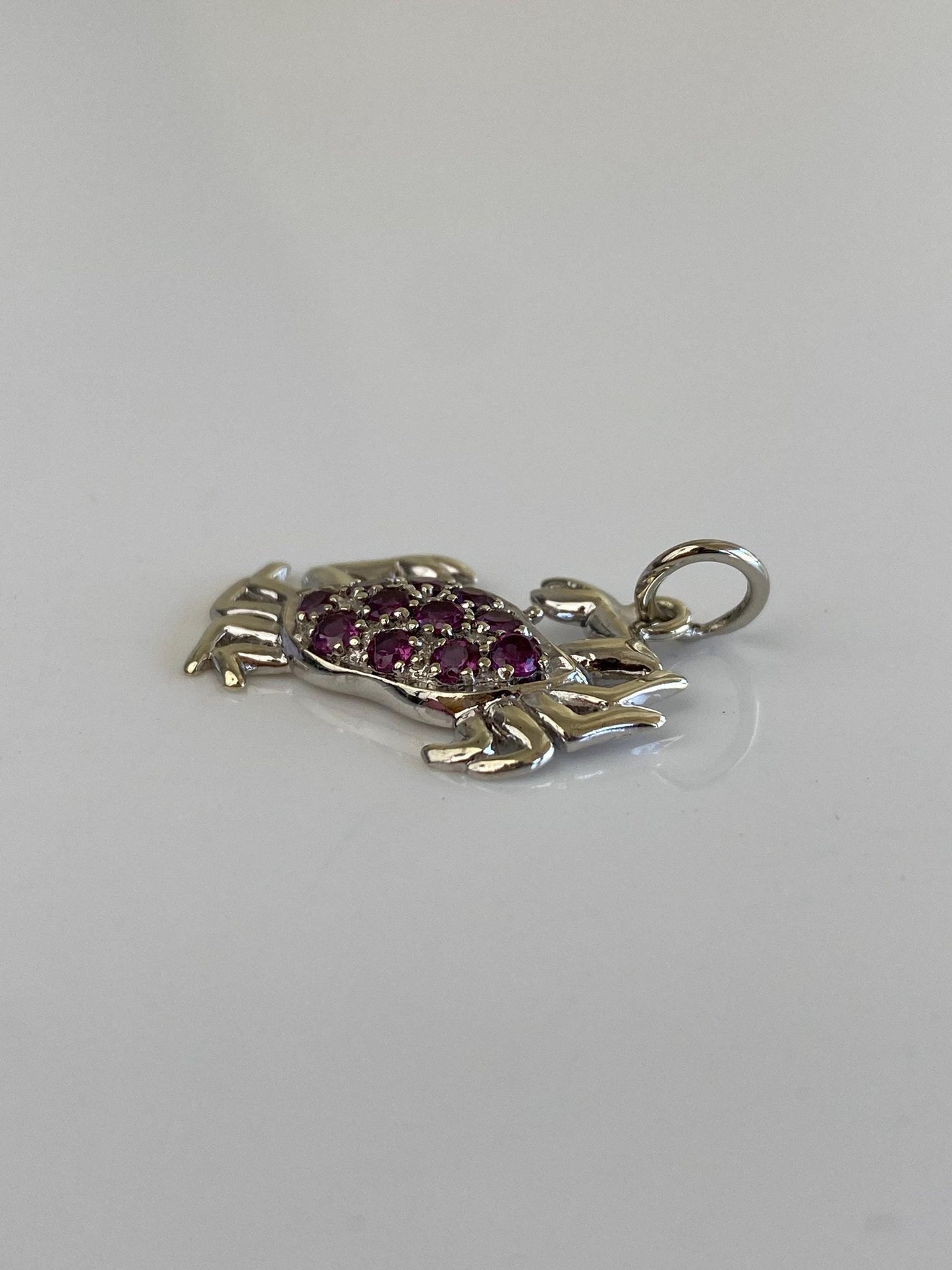 Vintage Solid 14k White Gold Pink Tourmaline Crab Charm