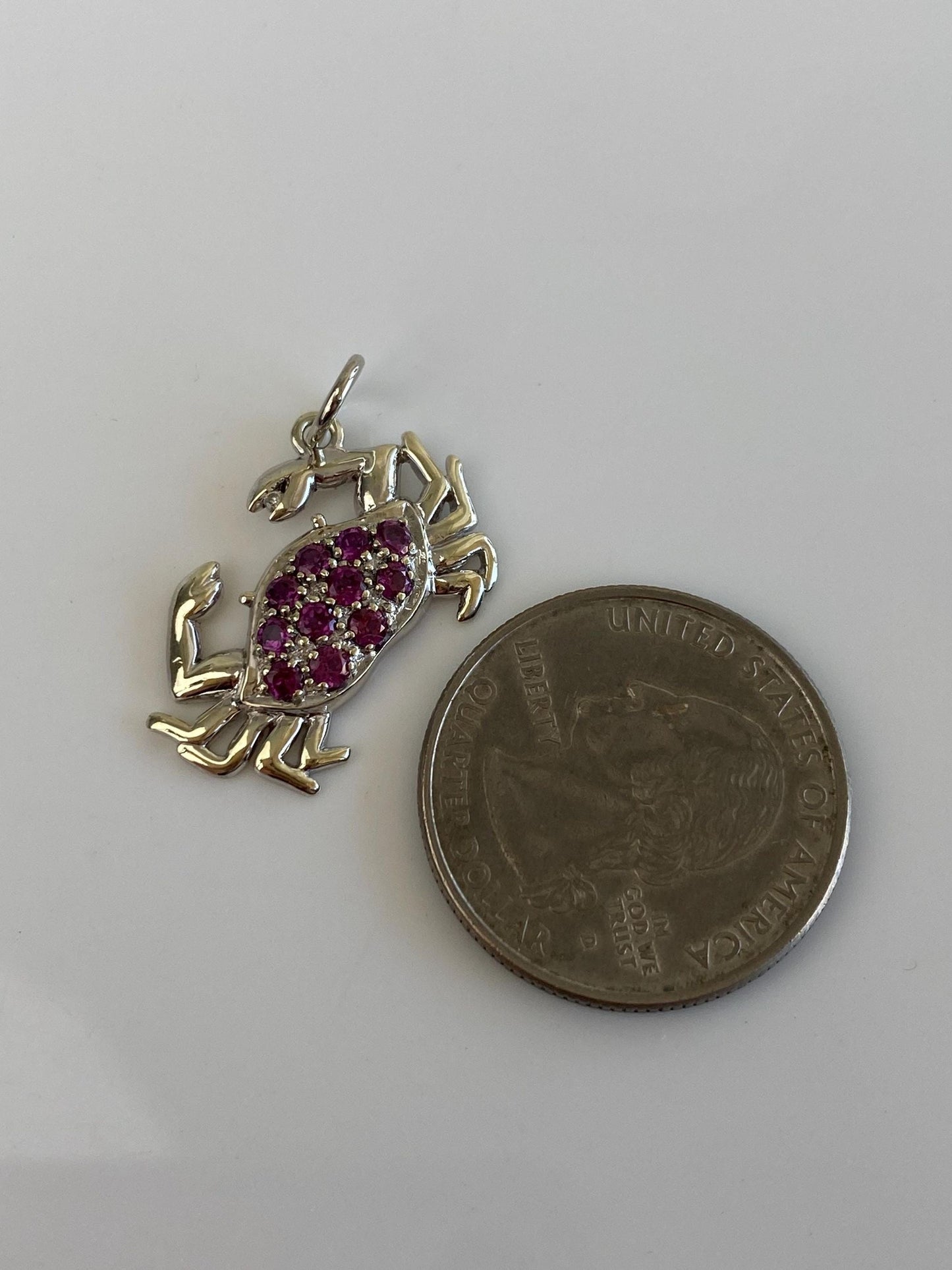 Vintage Solid 14k White Gold Pink Tourmaline Crab Charm