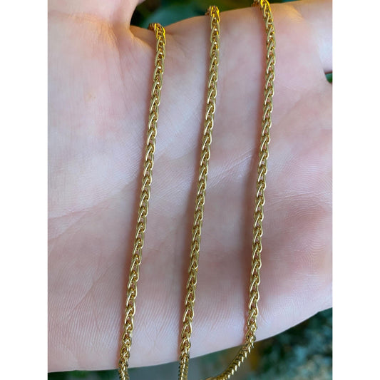 Vintage Solid 18k Yellow Gold Wheat Chain Necklace - 24 inches
