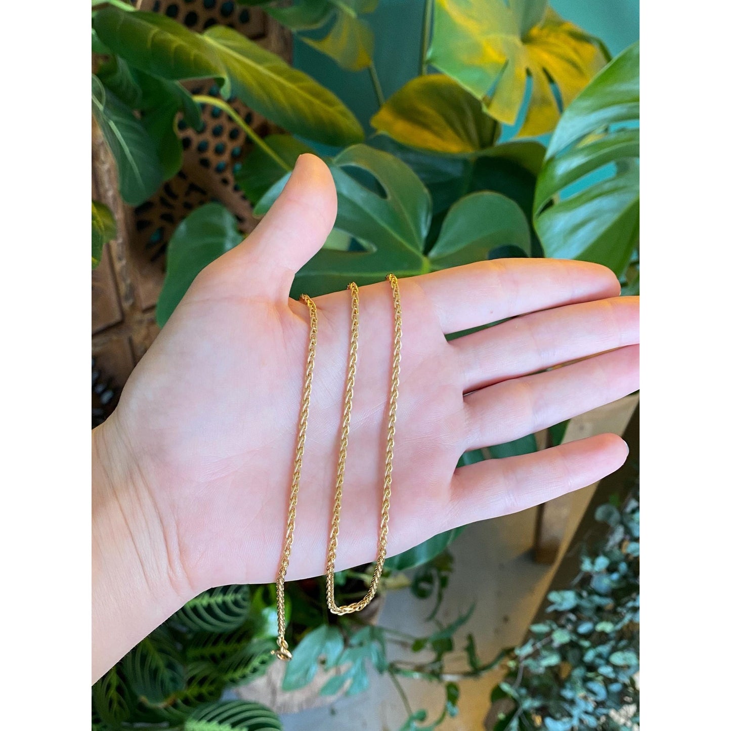 Vintage Solid 18k Yellow Gold Wheat Chain Necklace - 24 inches