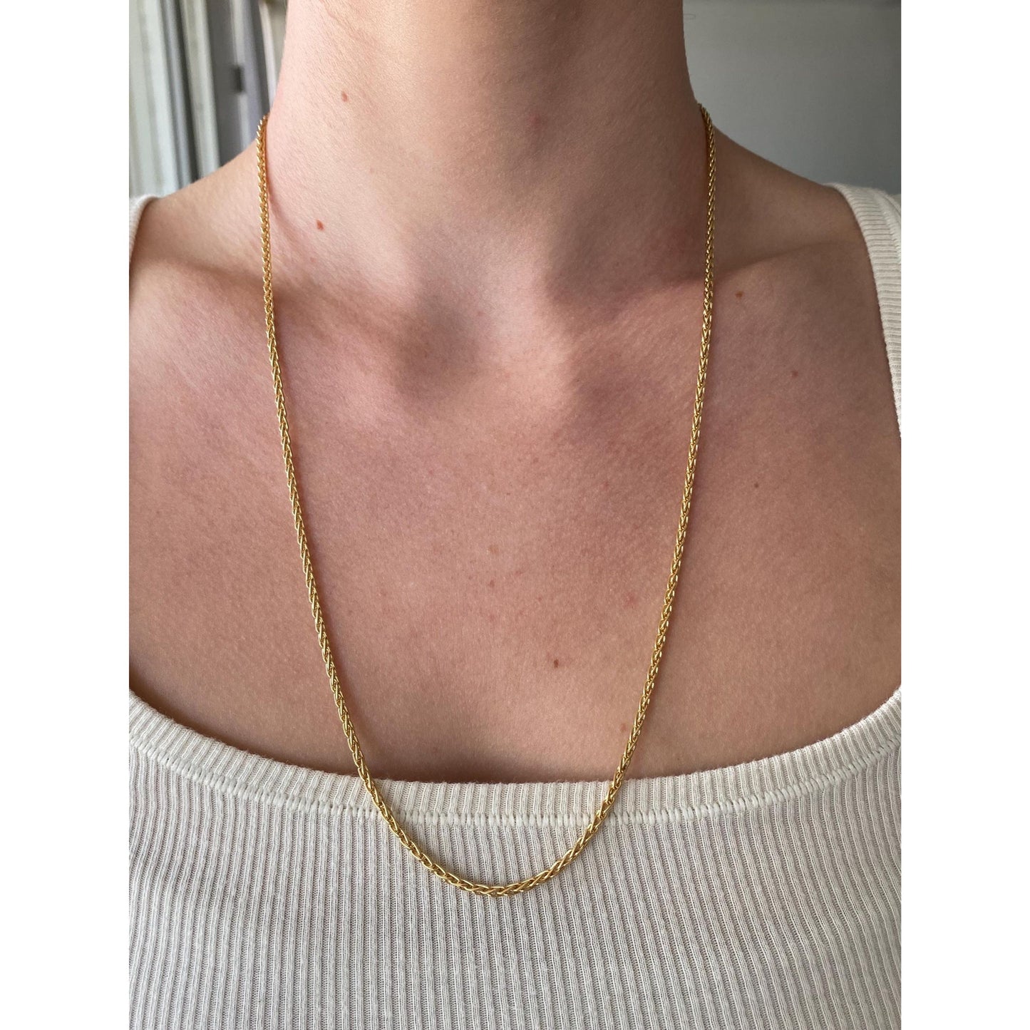 Vintage Solid 18k Yellow Gold Wheat Chain Necklace - 24 inches