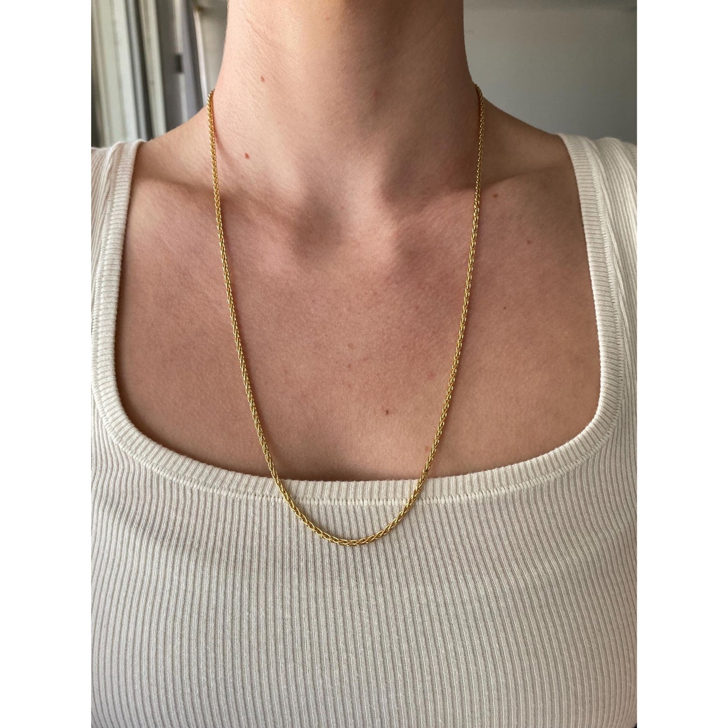 Vintage Solid 18k Yellow Gold Wheat Chain Necklace - 24 inches