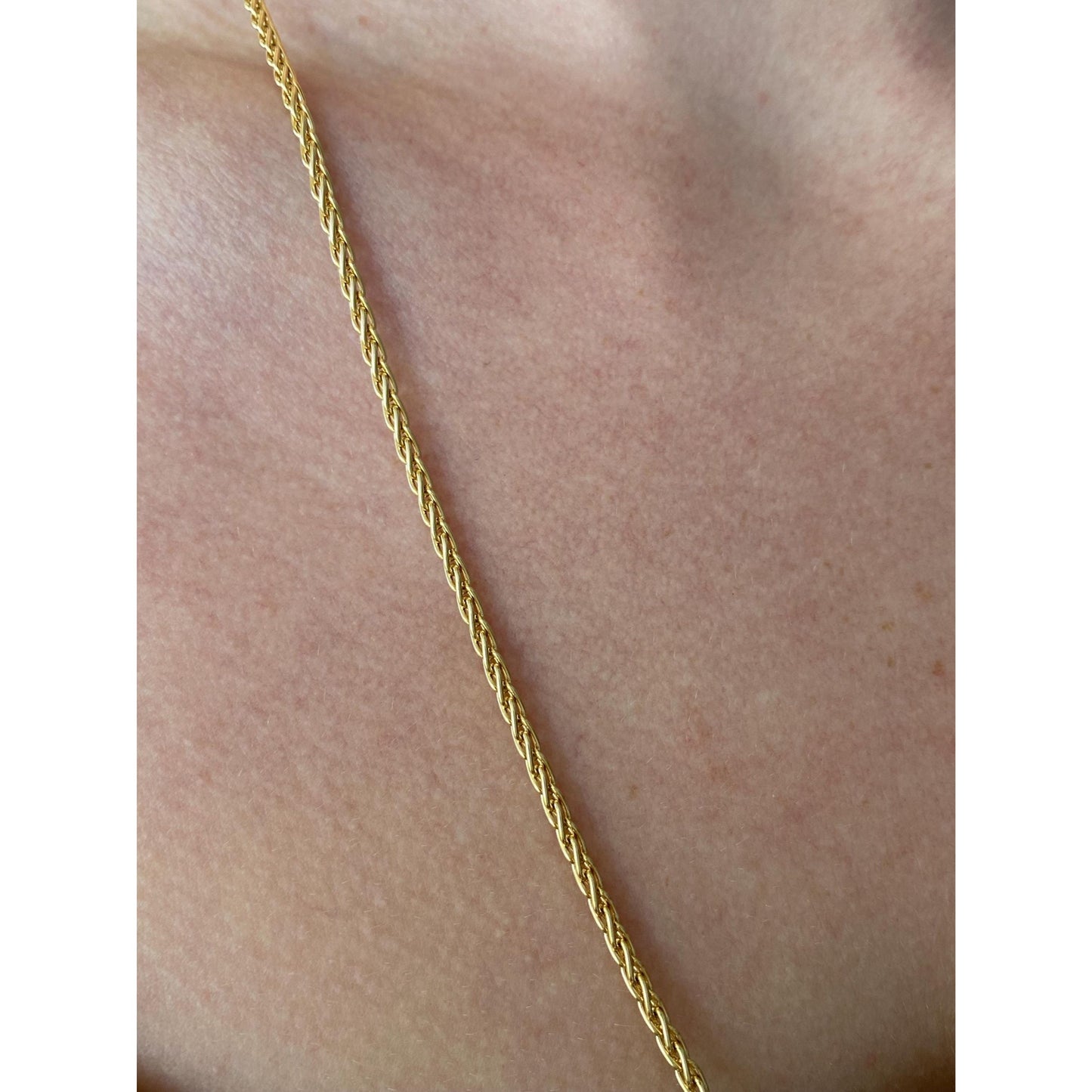 Vintage Solid 18k Yellow Gold Wheat Chain Necklace - 24 inches