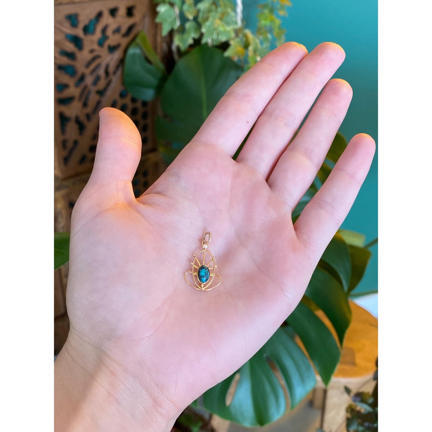 Vintage Solid 10k Yellow Gold Turquoise Seed Pearl Stick Pin Conversion Charm